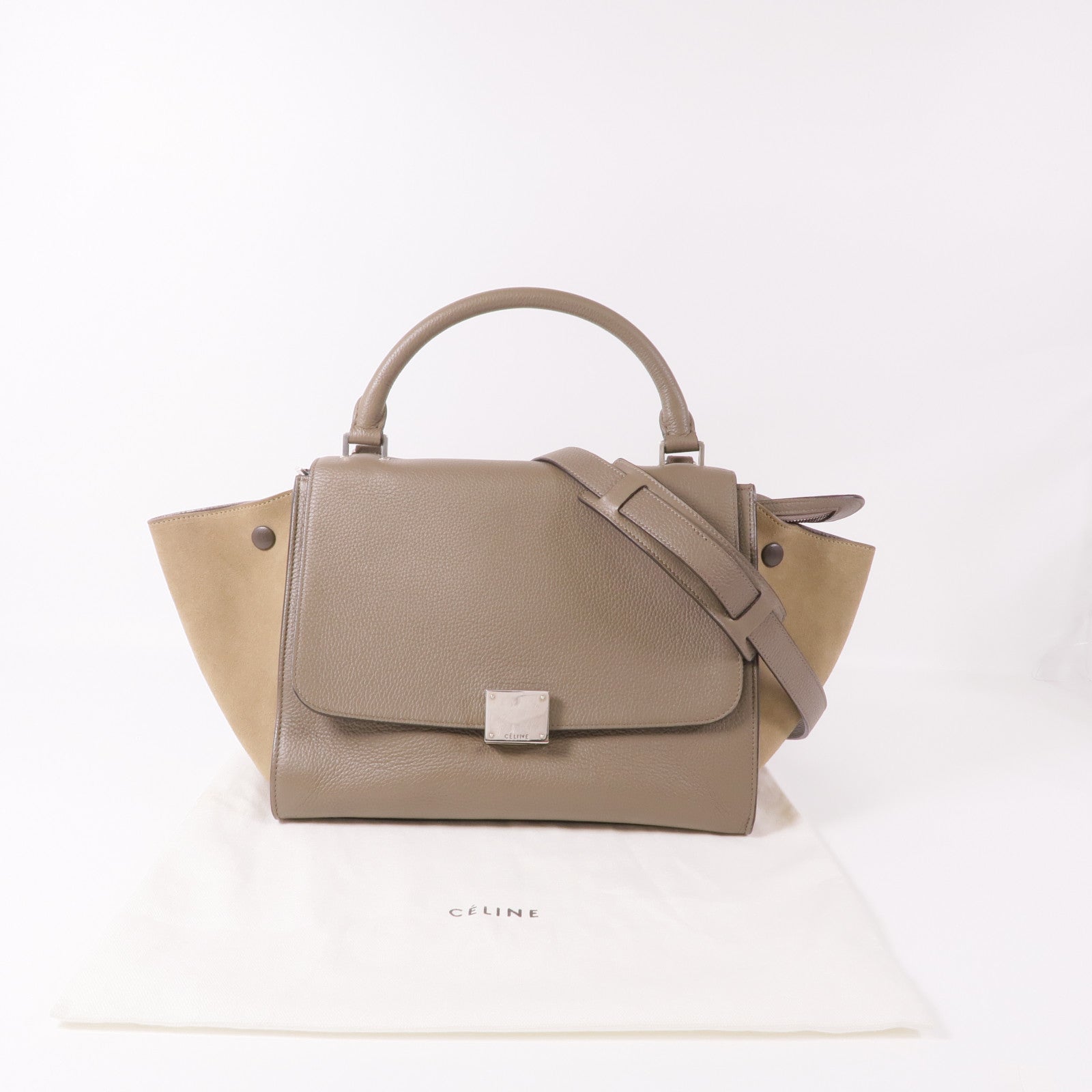 CELINE 牛皮皮革Trapeze銀扣手挽肩背兩用袋