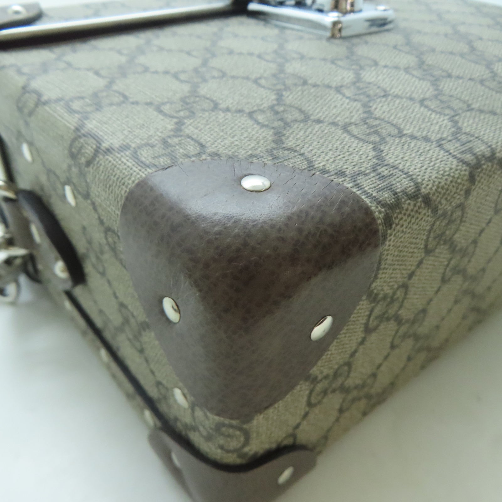 GUCCI 塗層帆布Bamboo Trunk銀扣手挽肩背兩用袋啡色
