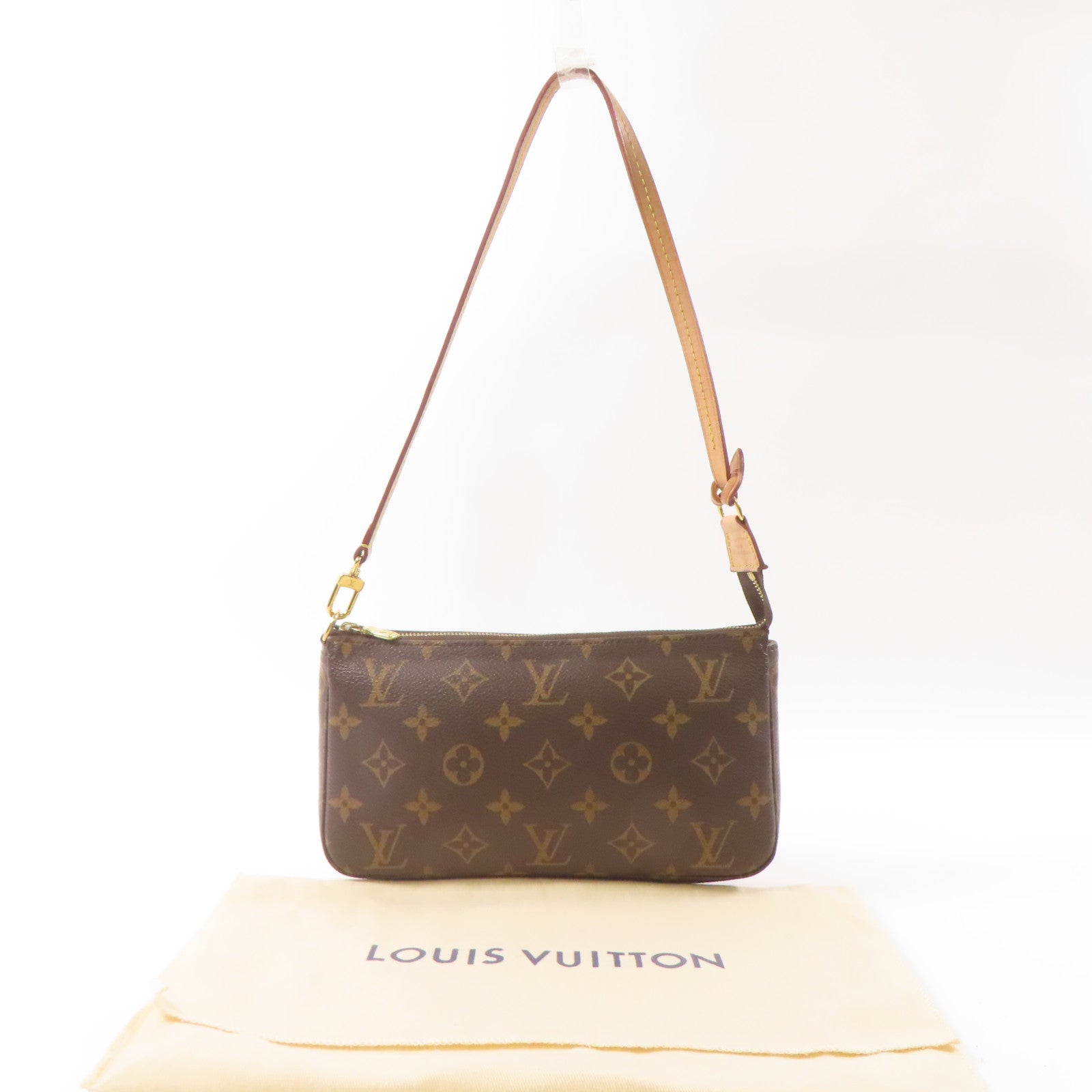 LOUIS VUITTON Monogram Pochette Accessoires金扣手拿包棕色