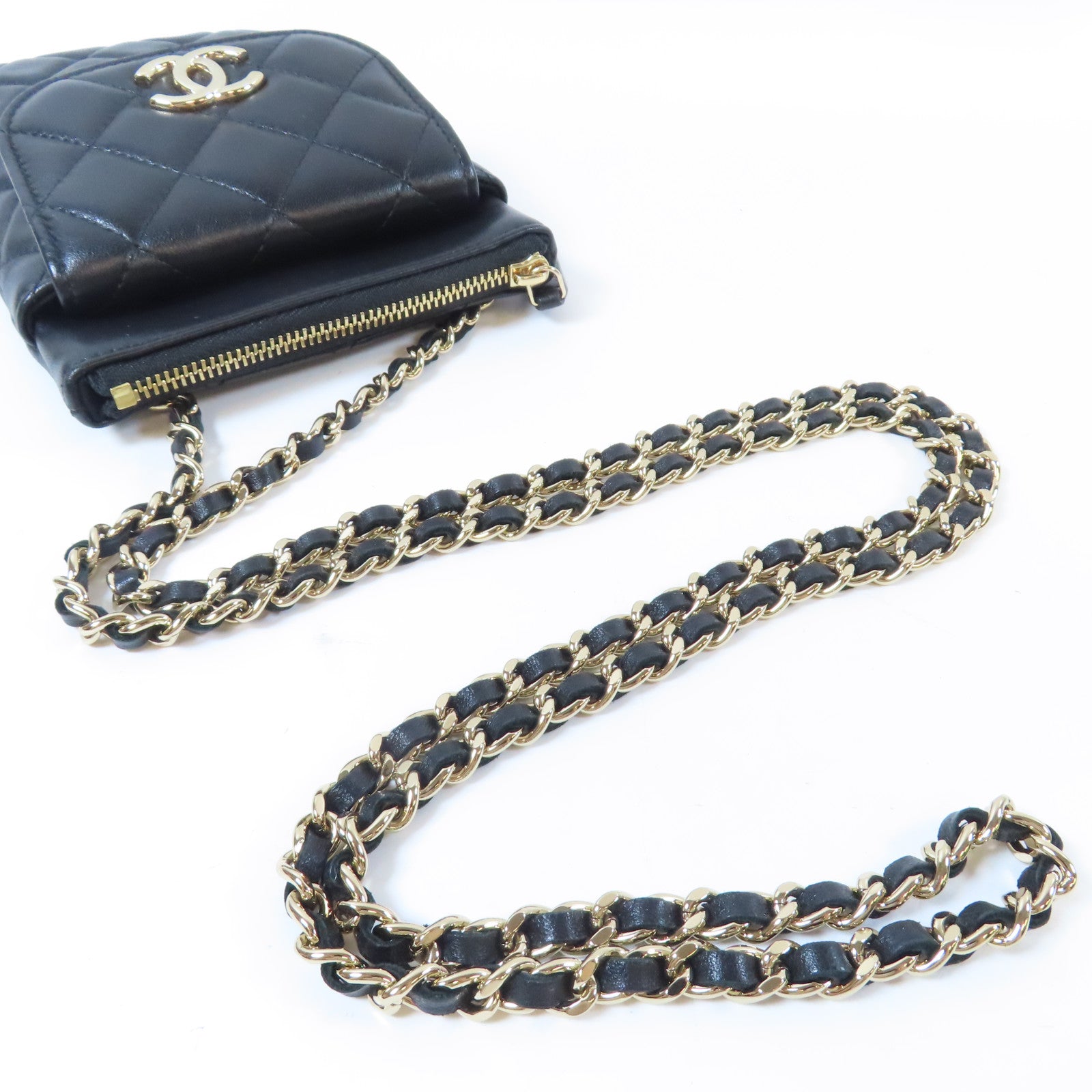 CHANEL 菱格羊皮皮革金扣Chain Shoulder鏈帶肩背袋黑色