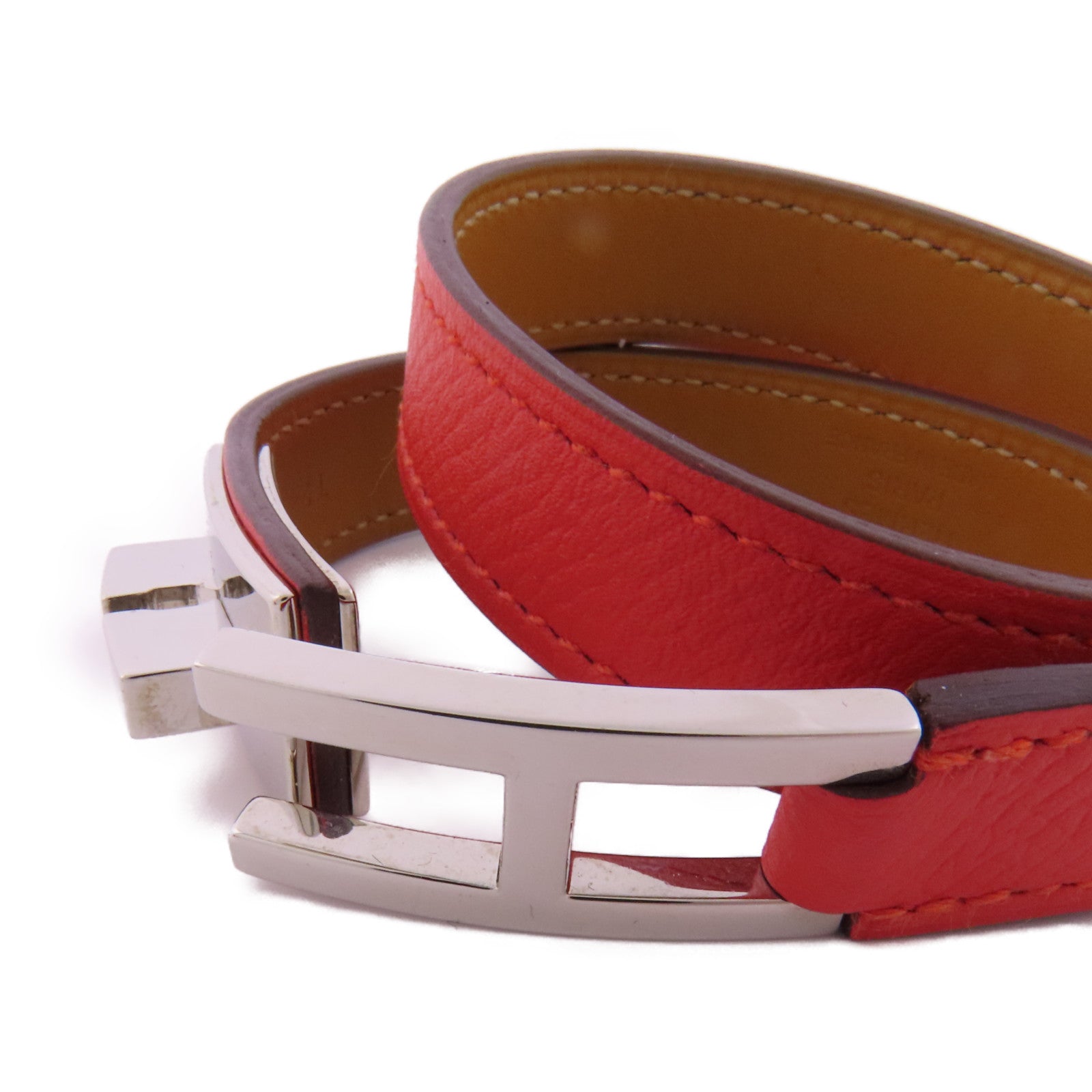 HERMES Epsom皮革Bracelet銀扣手帶