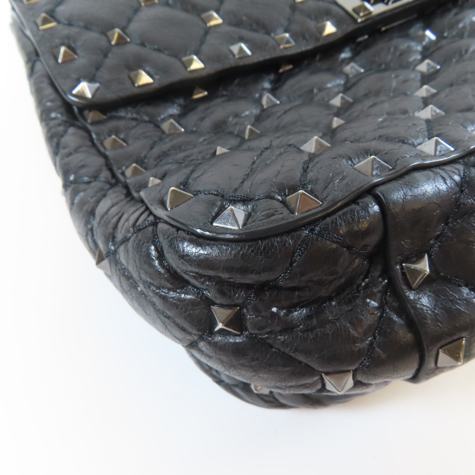 Valentino 牛皮皮革Chain Shoulder黑扣手挽肩背兩用袋黑色