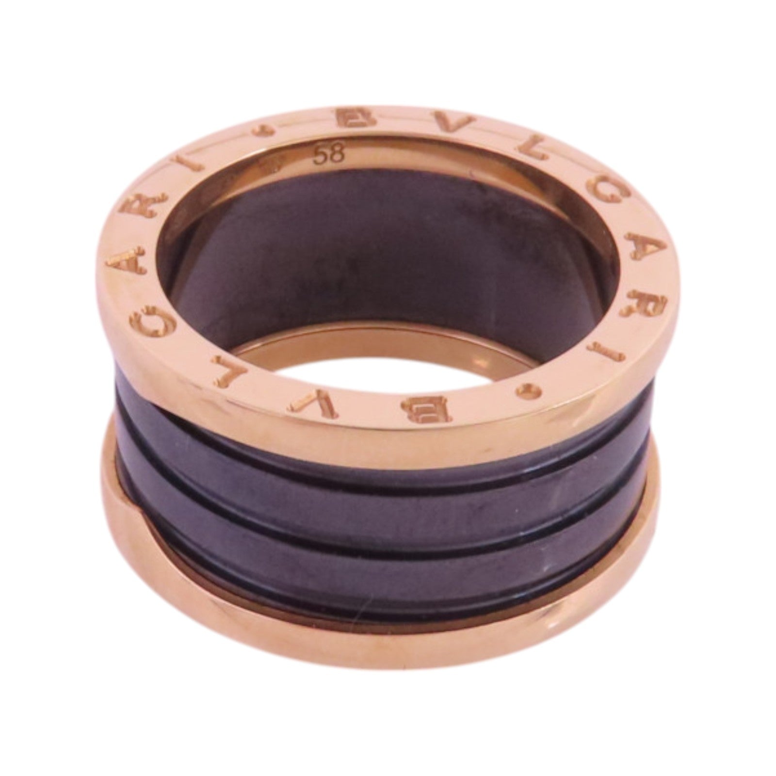 BVLGARI 18K玫瑰金/陶瓷B-zero1 Ring鑽石戒指#58/US#8.25