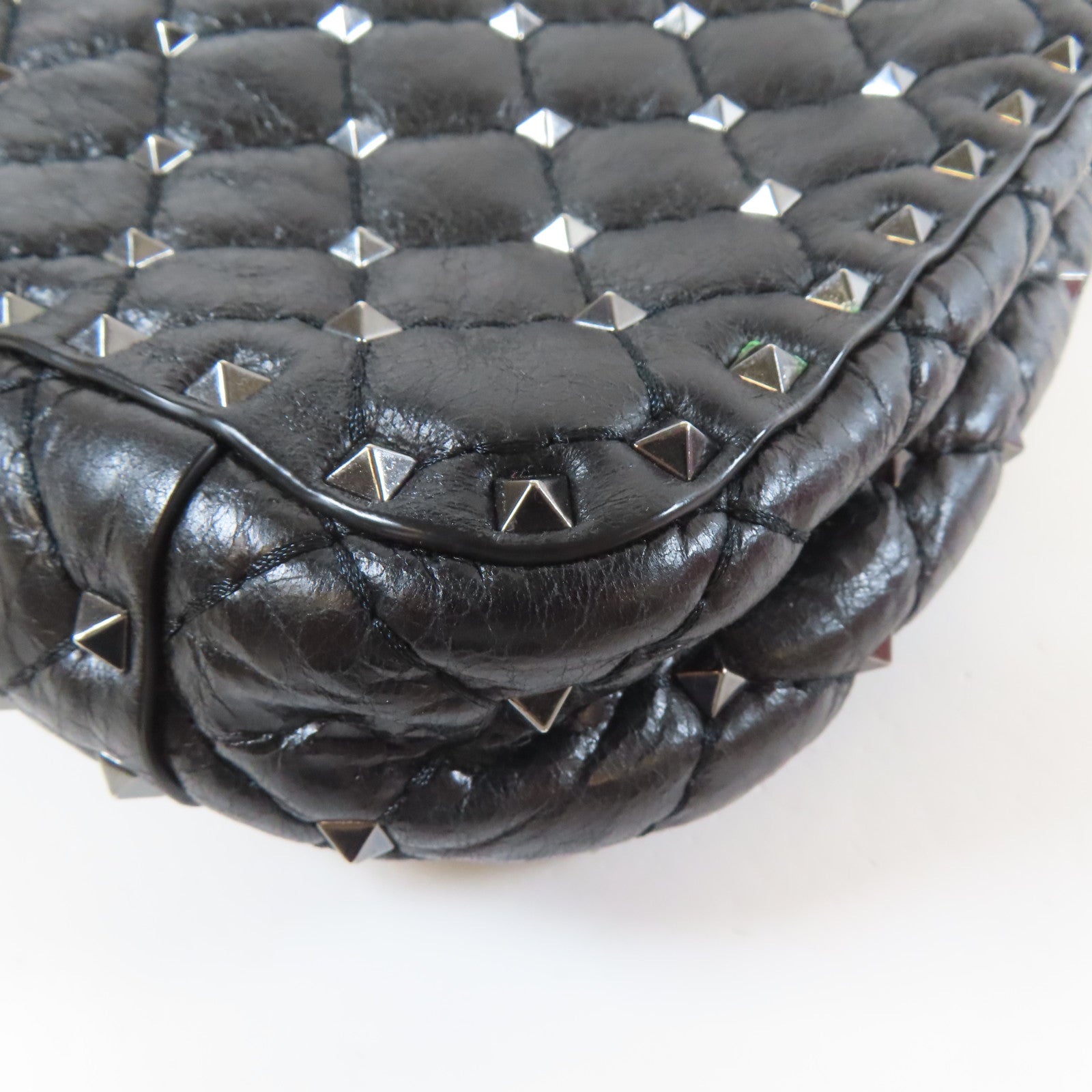 Valentino 牛皮皮革Chain Shoulder黑扣手挽肩背兩用袋黑色