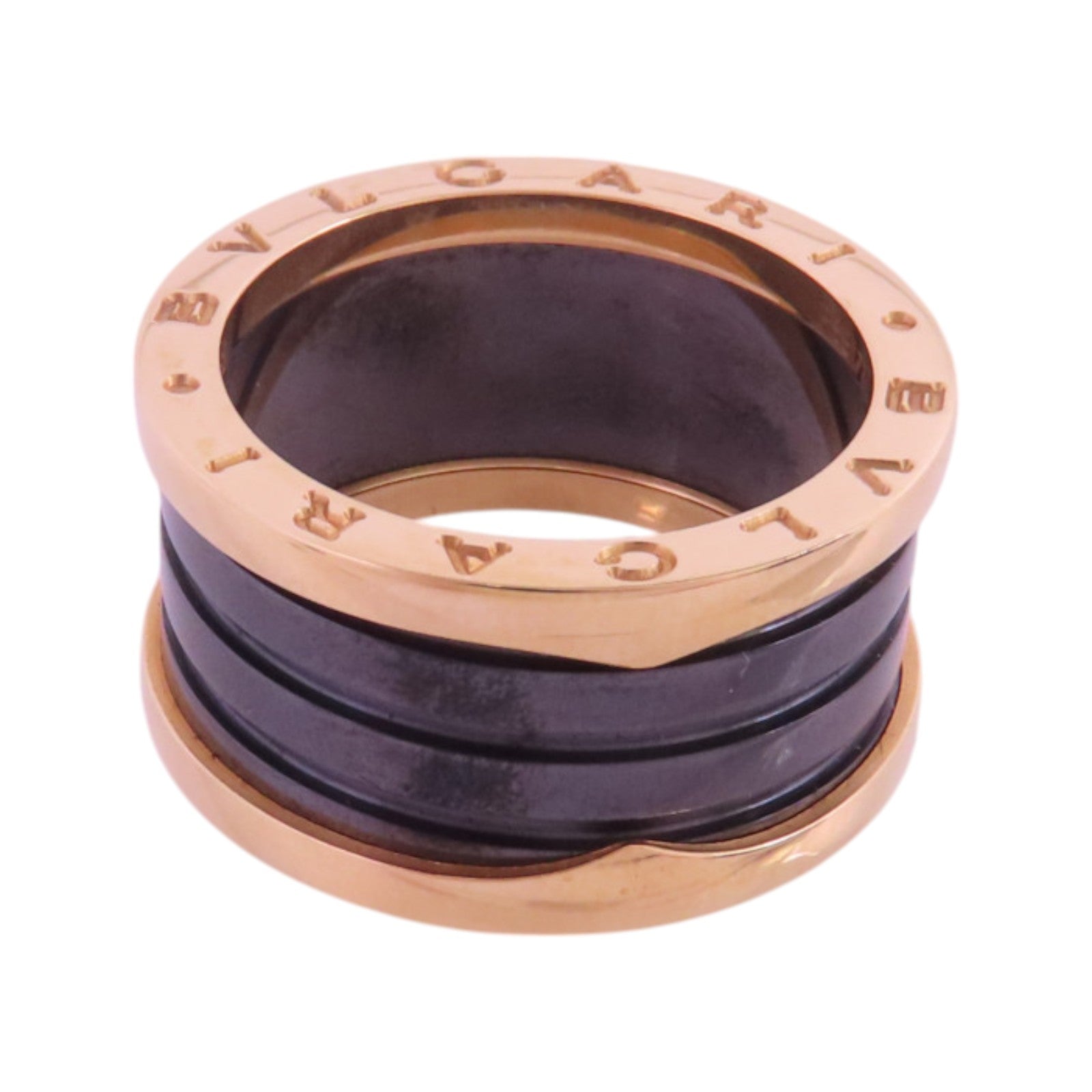 BVLGARI 18K玫瑰金/陶瓷B-zero1 Ring鑽石戒指#58/US#8.25
