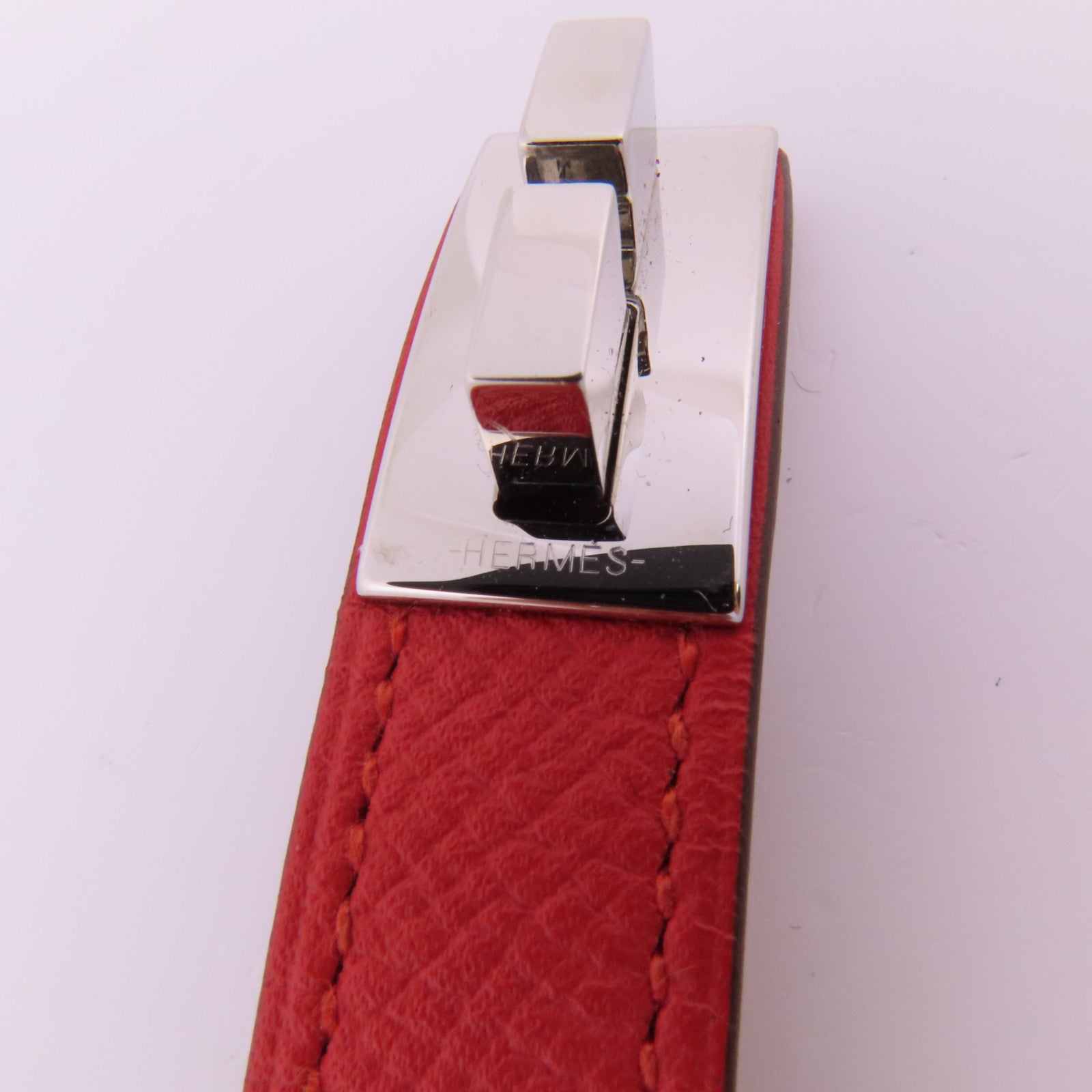 HERMES PHW Bracelet Veau Epsom Leather Red