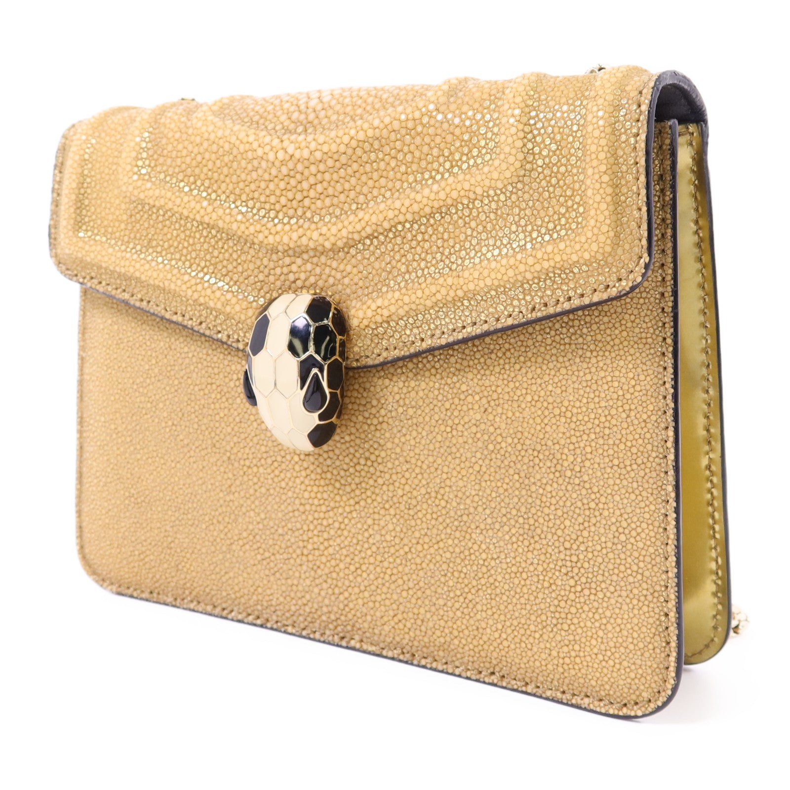 BVLGARI 魔鬼魚皮革Serpenti Forever金扣鏈帶肩背袋