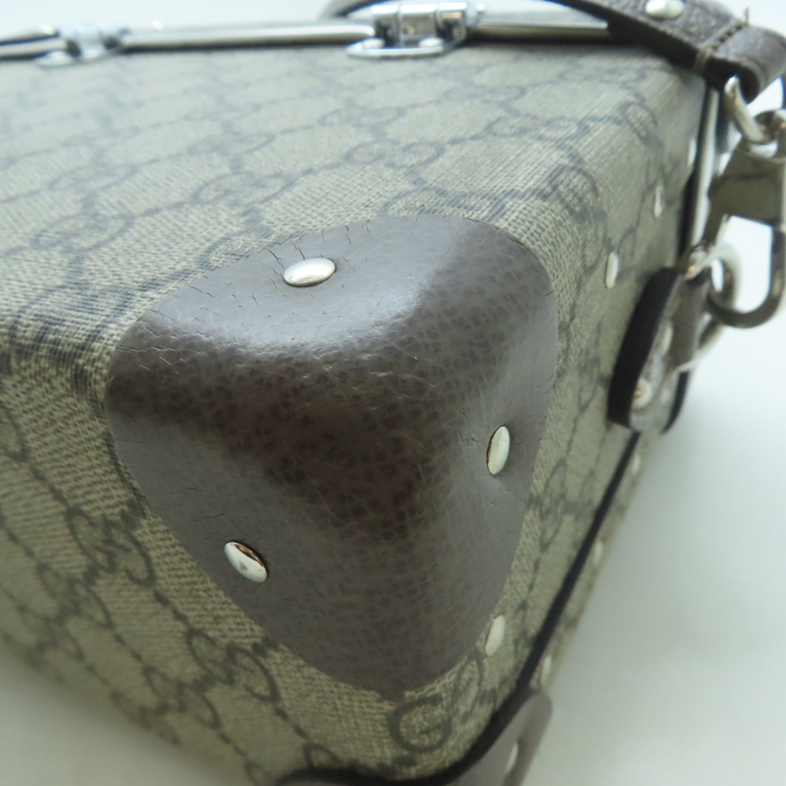 GUCCI 塗層帆布Bamboo Trunk銀扣手挽肩背兩用袋啡色