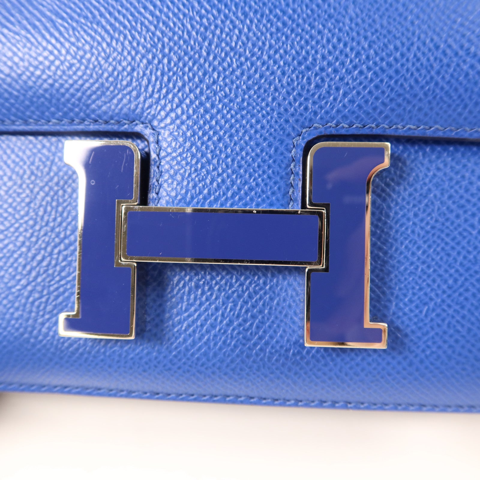 HERMES 【激減優惠】Epsom皮革Constance Mini銀扣手挽肩背兩用袋Bleu France