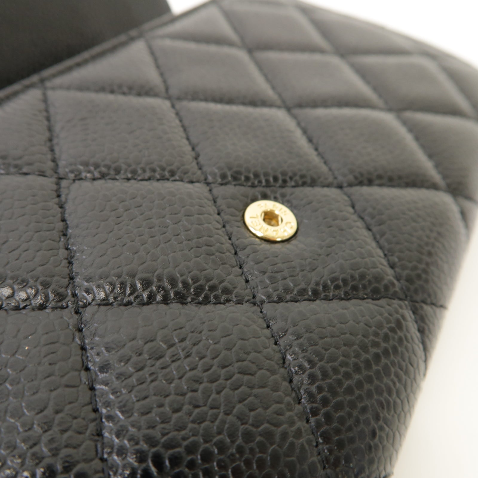 CHANEL 菱格Caviar皮革Long Wallet金扣長錢包黑色
