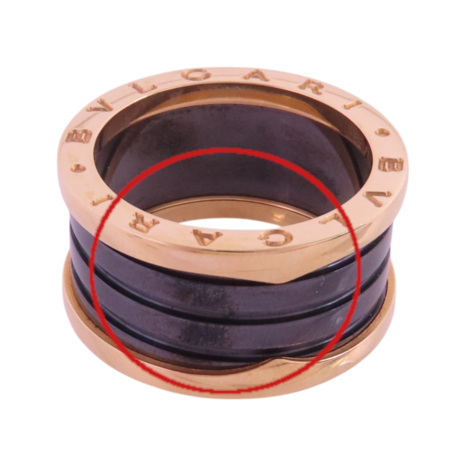 BVLGARI 18K玫瑰金/陶瓷B-zero1 Ring鑽石戒指#58/US#8.25