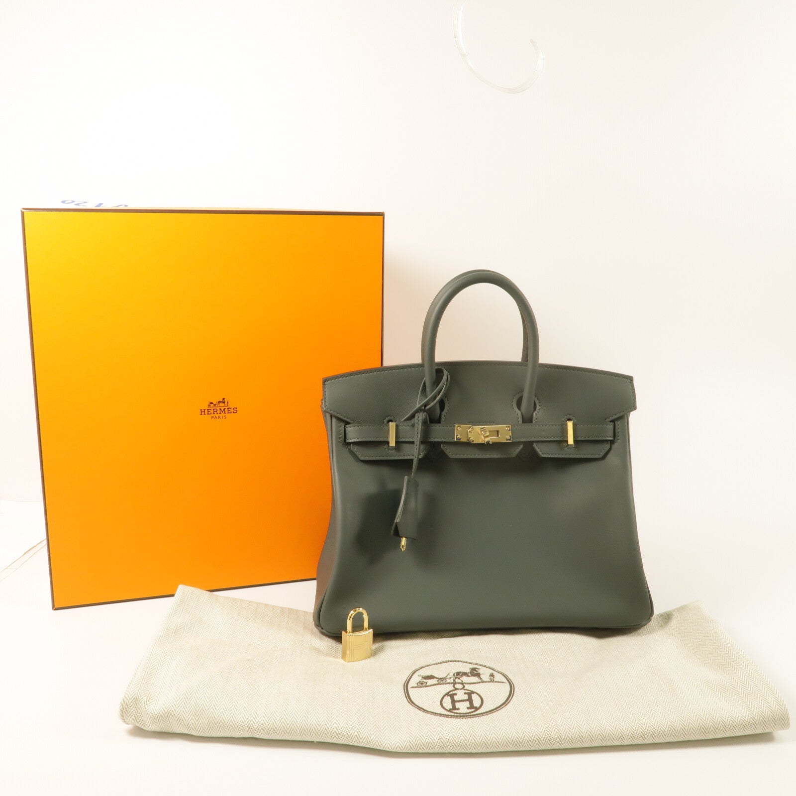HERMES Swift皮革Birkin 25手挽袋Vert Mangrove