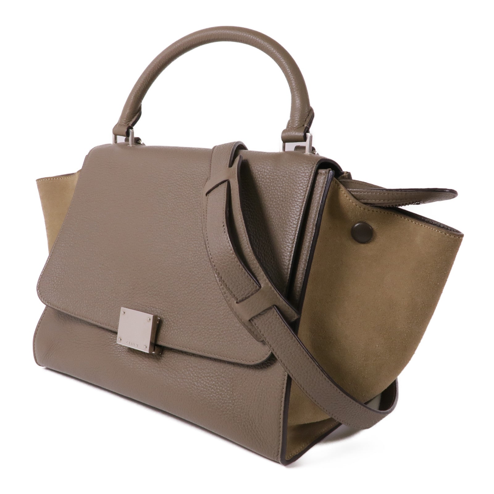 CELINE 牛皮皮革Trapeze銀扣手挽肩背兩用袋