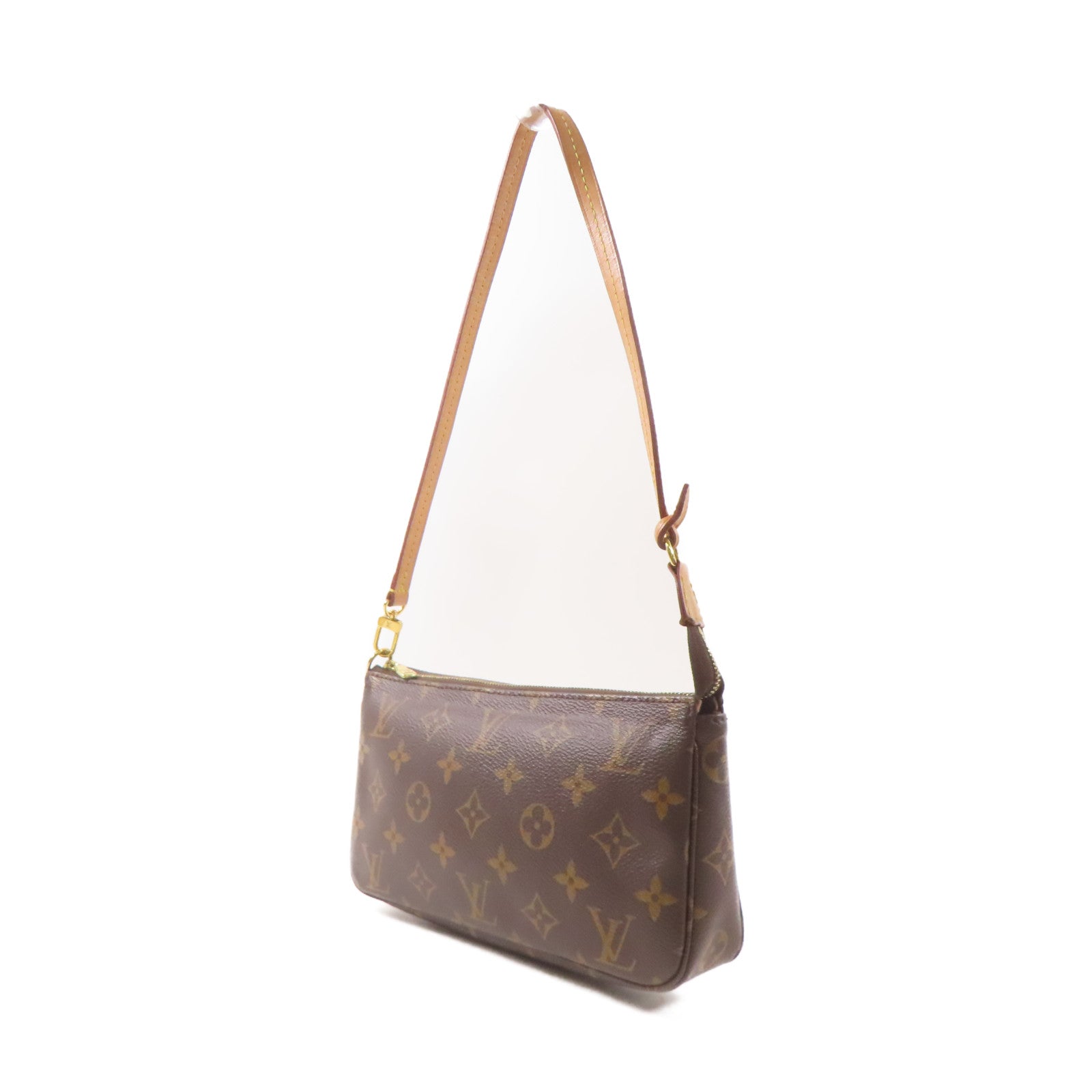 LOUIS VUITTON Monogram Pochette Accessoires金扣手拿包棕色