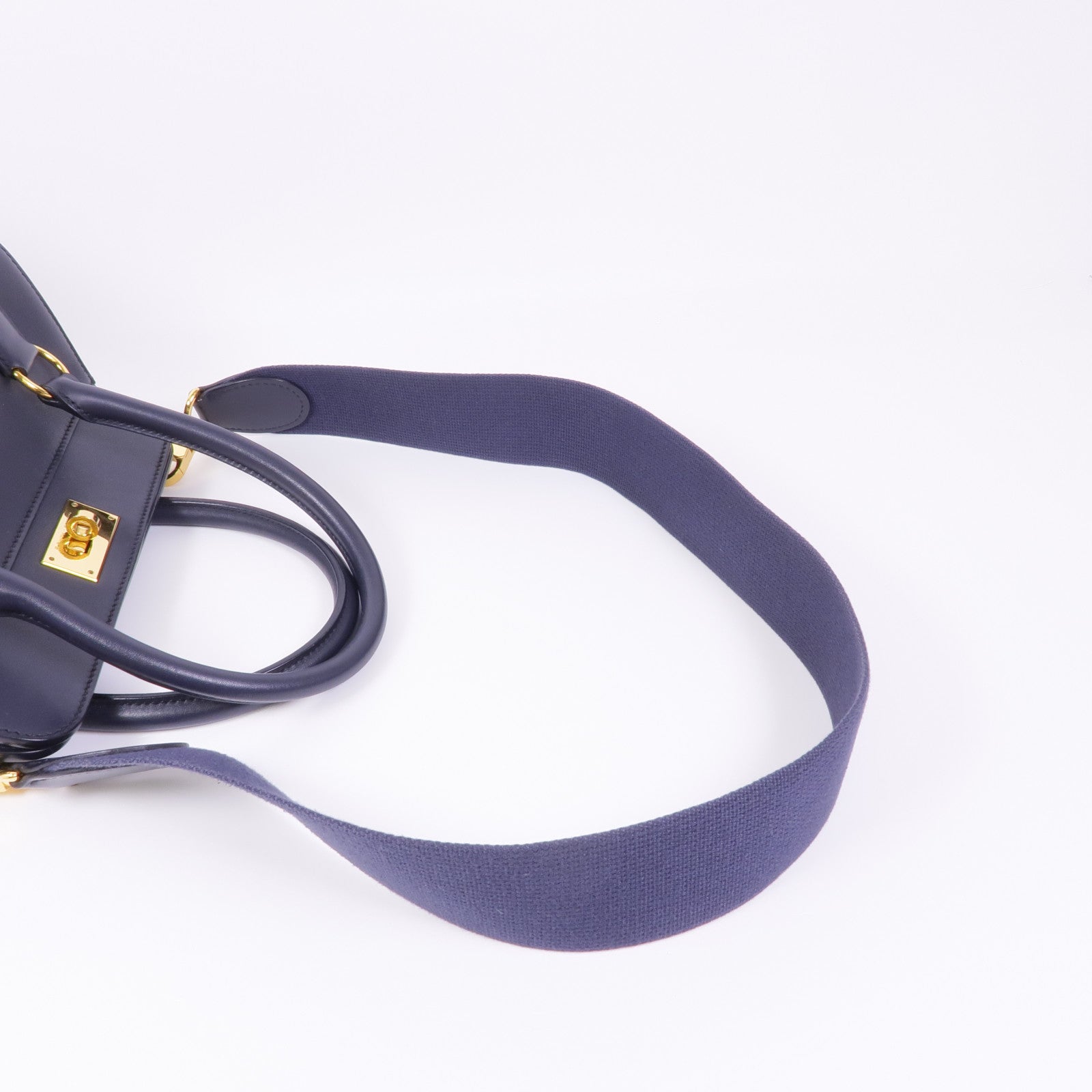 HERMES Swift皮革Tool Box 20金扣手挽肩背兩用袋Bleu Indigo