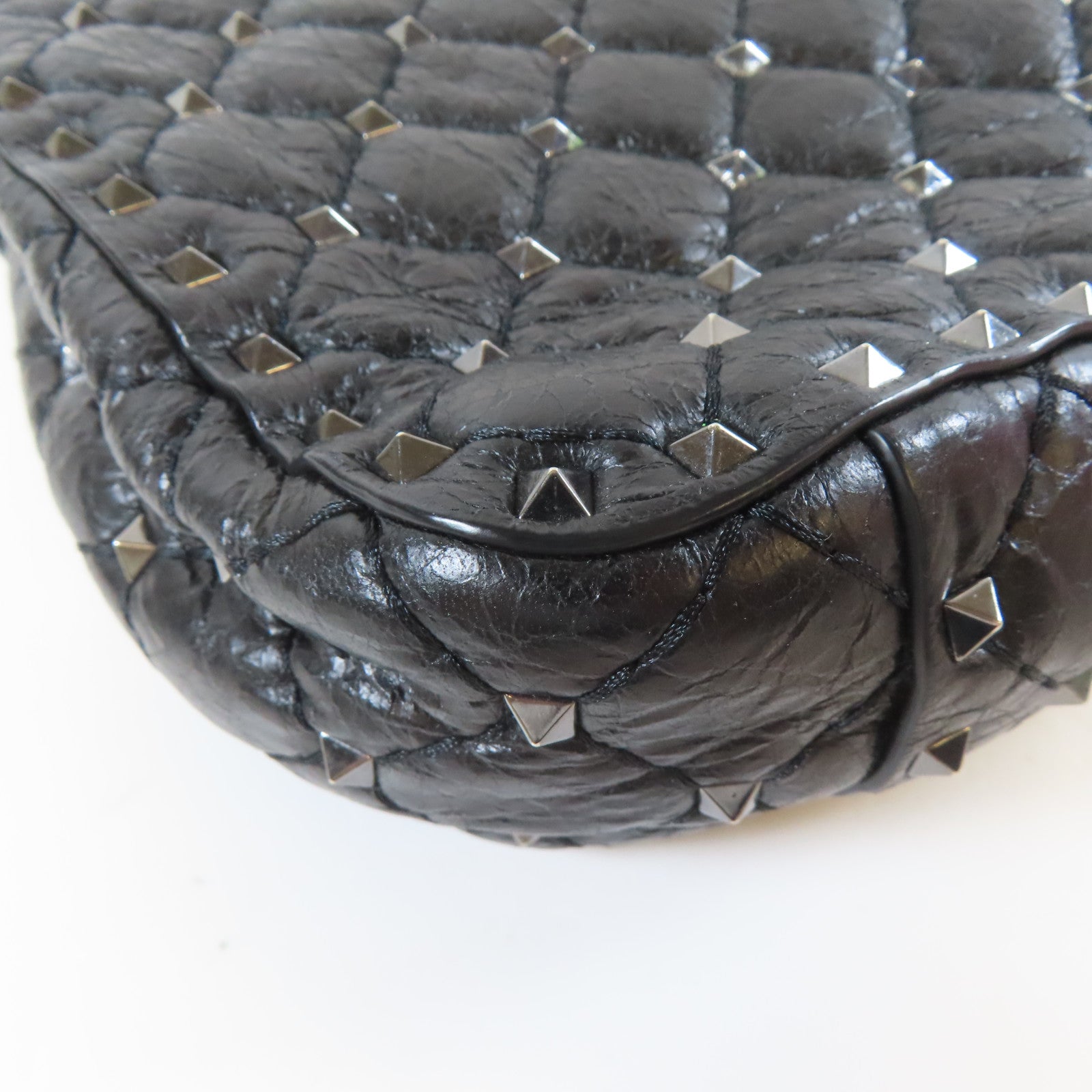 Valentino 牛皮皮革Chain Shoulder黑扣手挽肩背兩用袋黑色