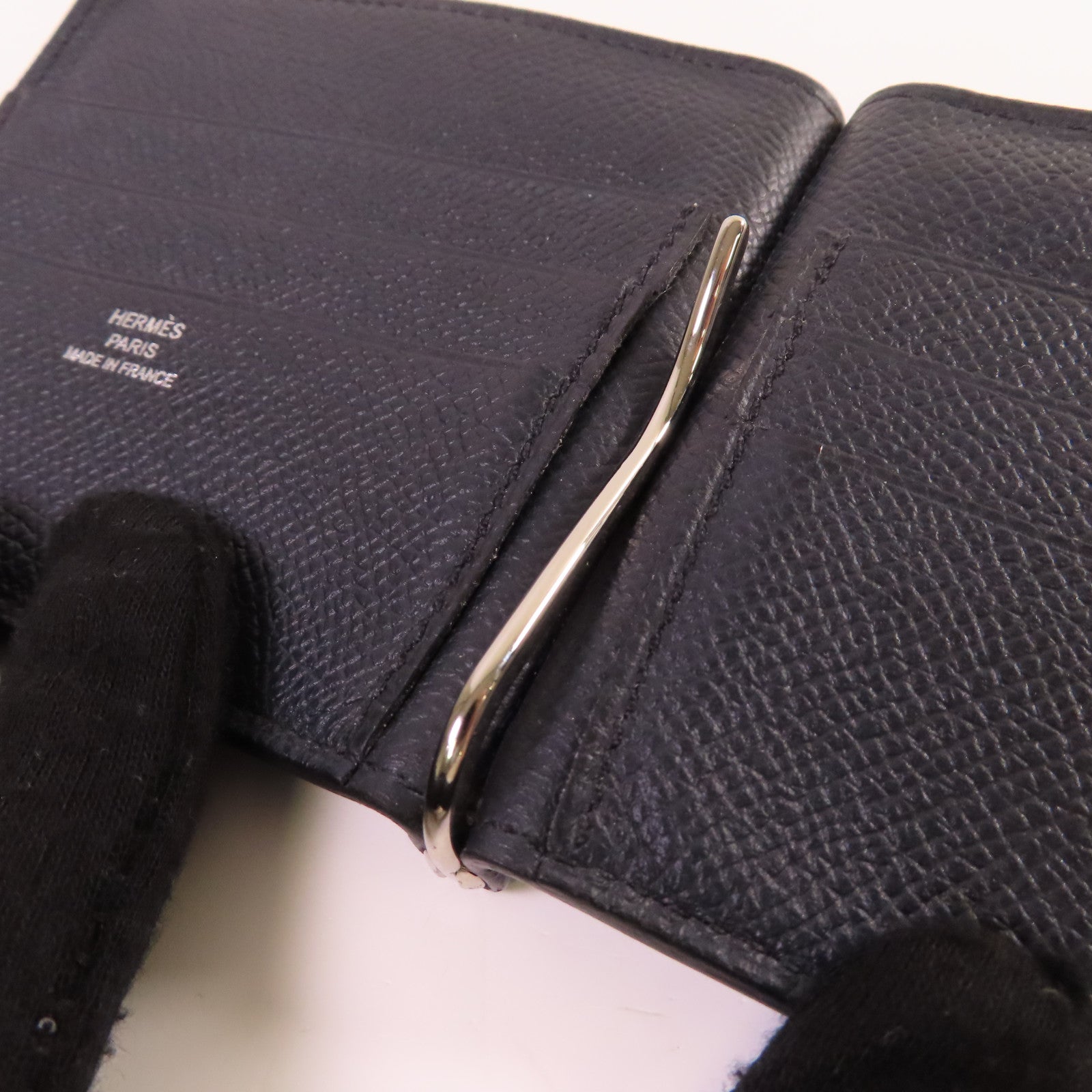 HERMES 【激減優惠】Epsom皮革Money Clip Wallet銀扣鈔夾錢包黑色