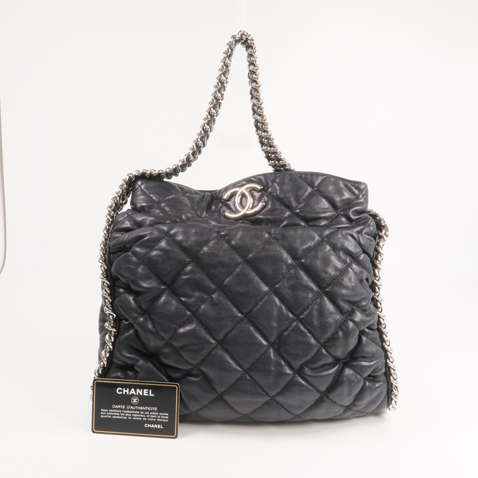 CHANEL 牛皮皮革Shoulder Bag銀扣鏈帶肩背袋