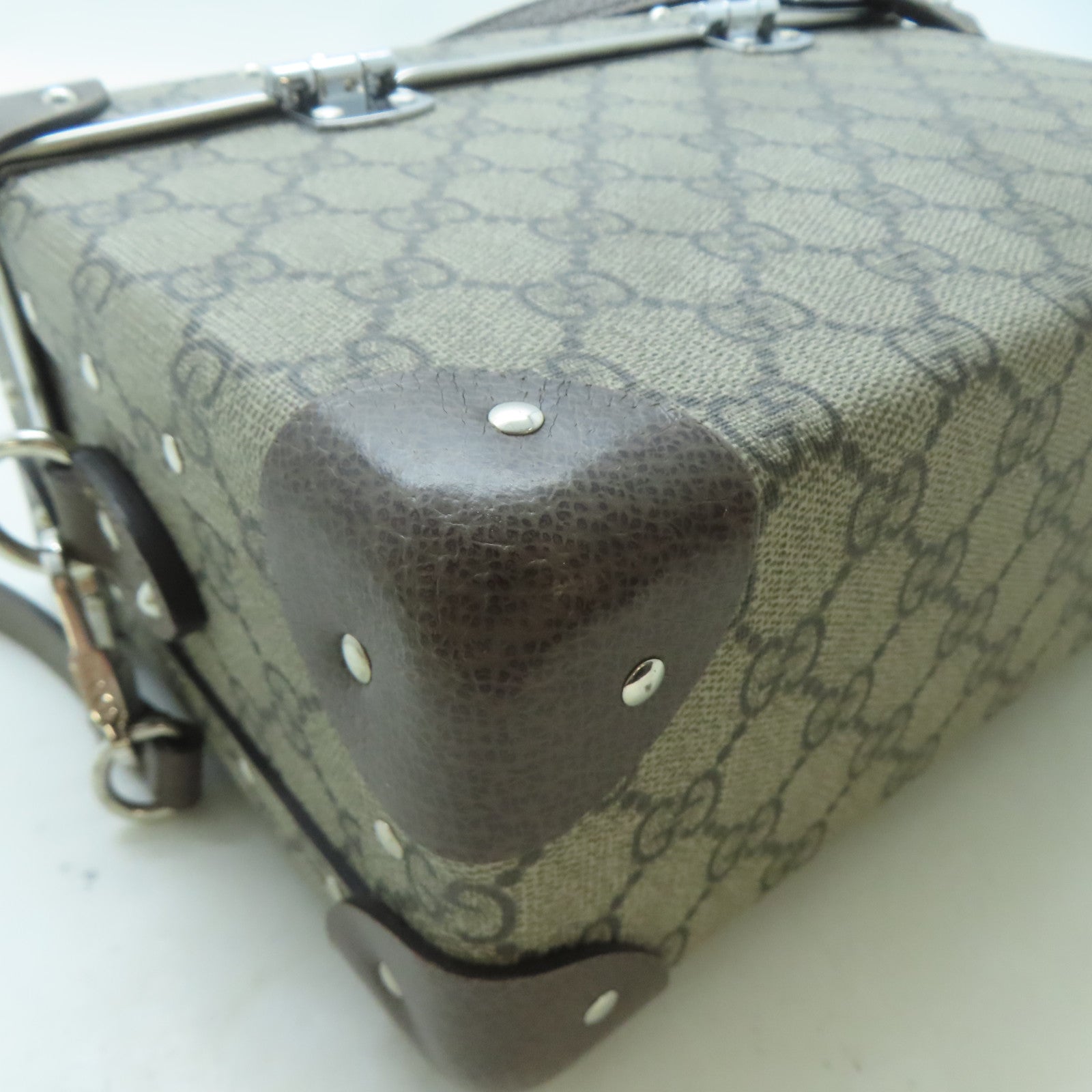GUCCI 塗層帆布Bamboo Trunk銀扣手挽肩背兩用袋啡色