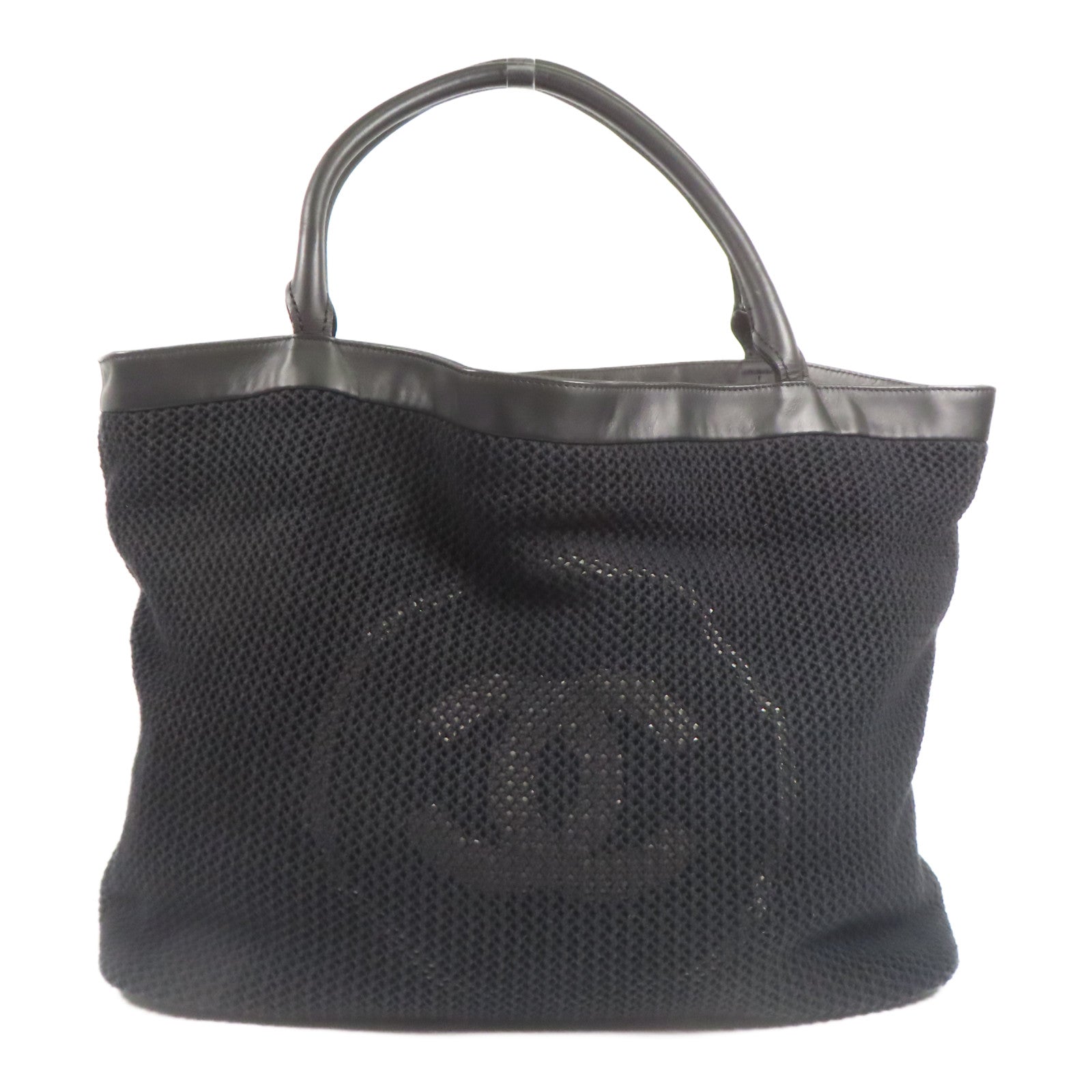 CHANEL 棉質/皮革Shoulder Tote銀扣肩背袋/手挽袋