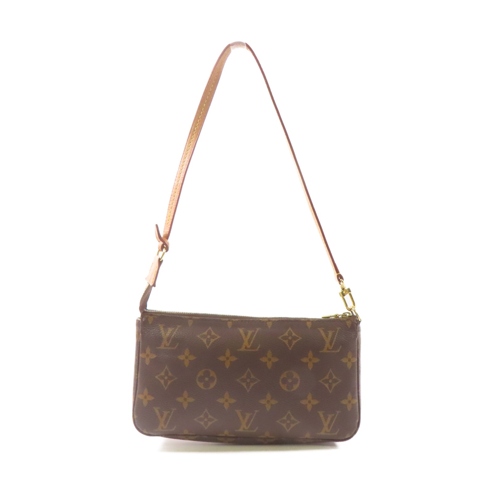 LOUIS VUITTON Monogram Pochette Accessoires金扣手拿包棕色
