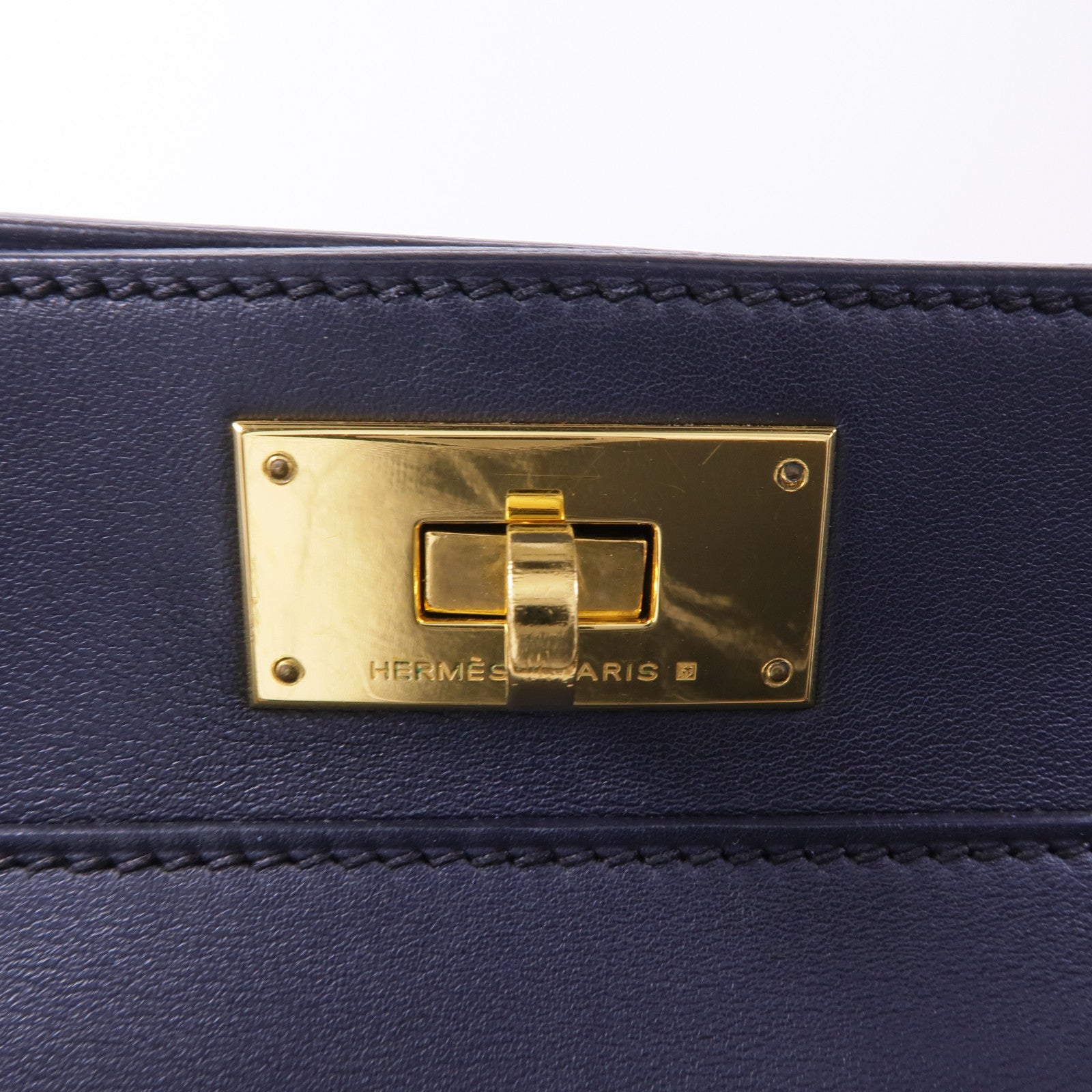 HERMES Swift皮革Tool Box 20金扣手挽肩背兩用袋Bleu Indigo