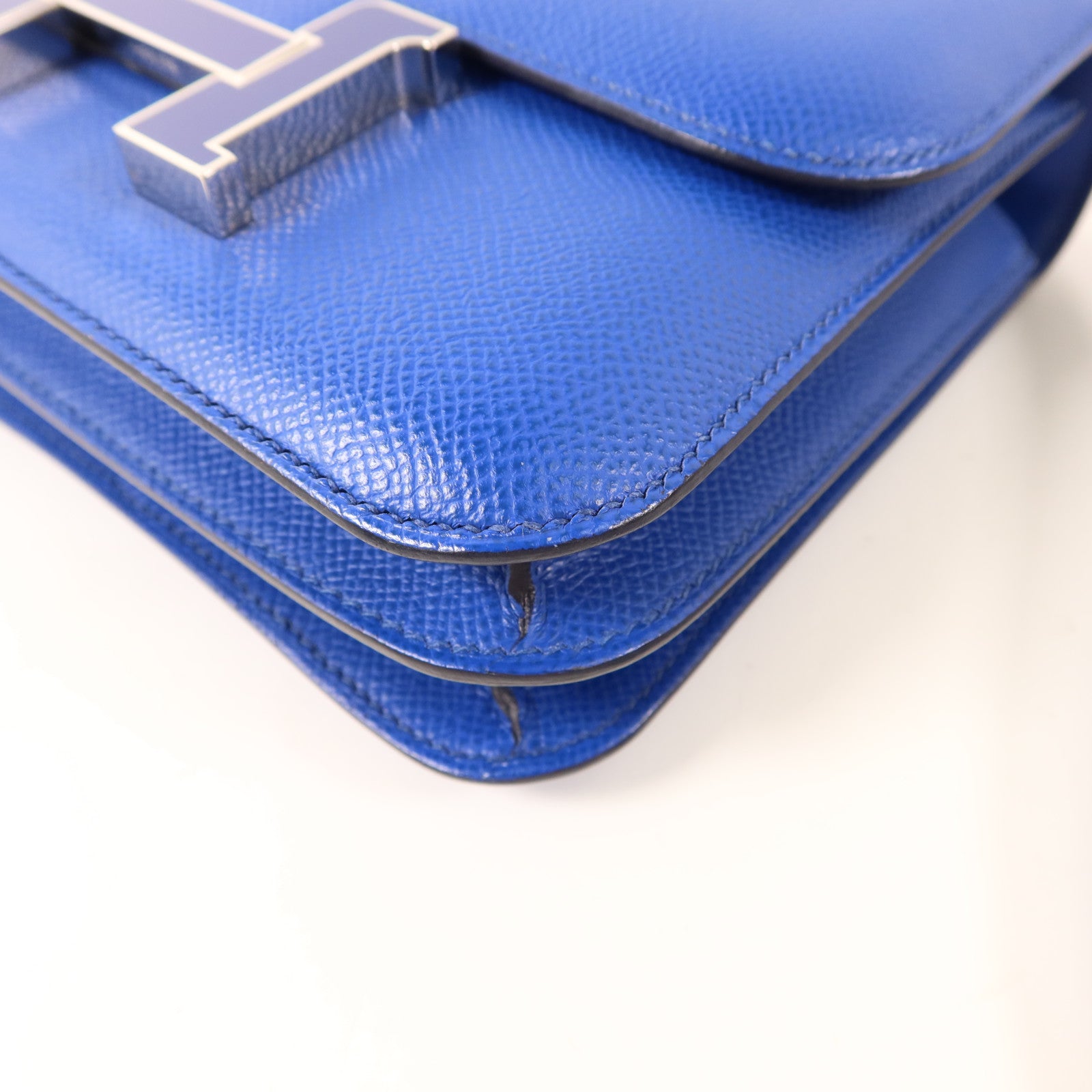 HERMES 【激減優惠】Epsom皮革Constance Mini銀扣手挽肩背兩用袋Bleu France
