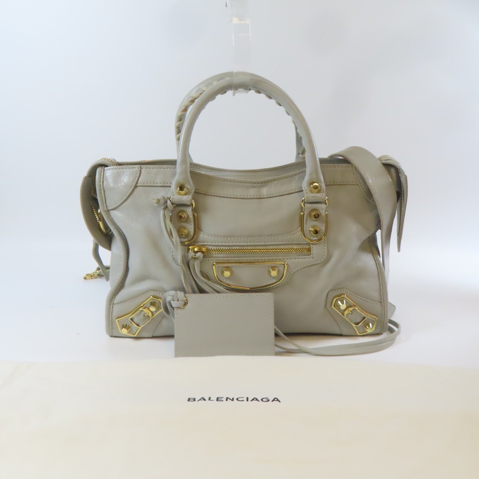 BALENCIAGA 【激減優惠】牛皮皮革City Mini金扣手挽肩背兩用袋灰色