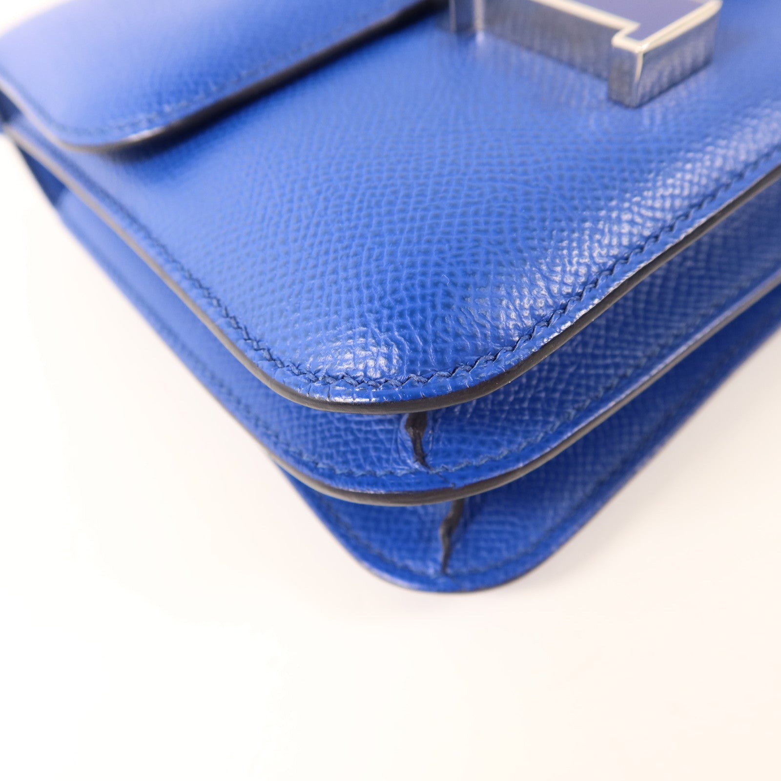 HERMES 【激減優惠】Epsom皮革Constance Mini銀扣手挽肩背兩用袋Bleu France