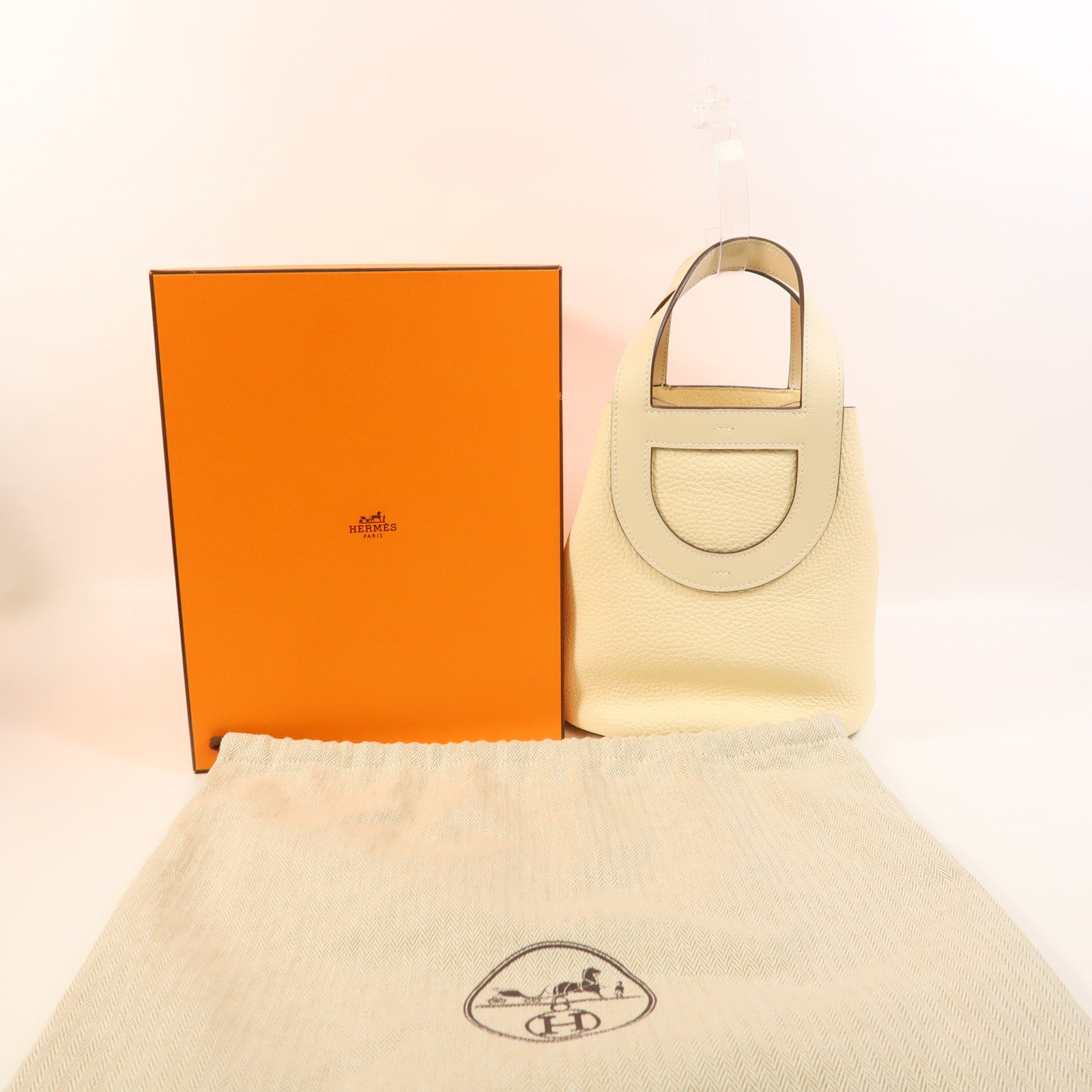 HERMES Clemence皮革In The Loop 18銀扣手挽袋Nata