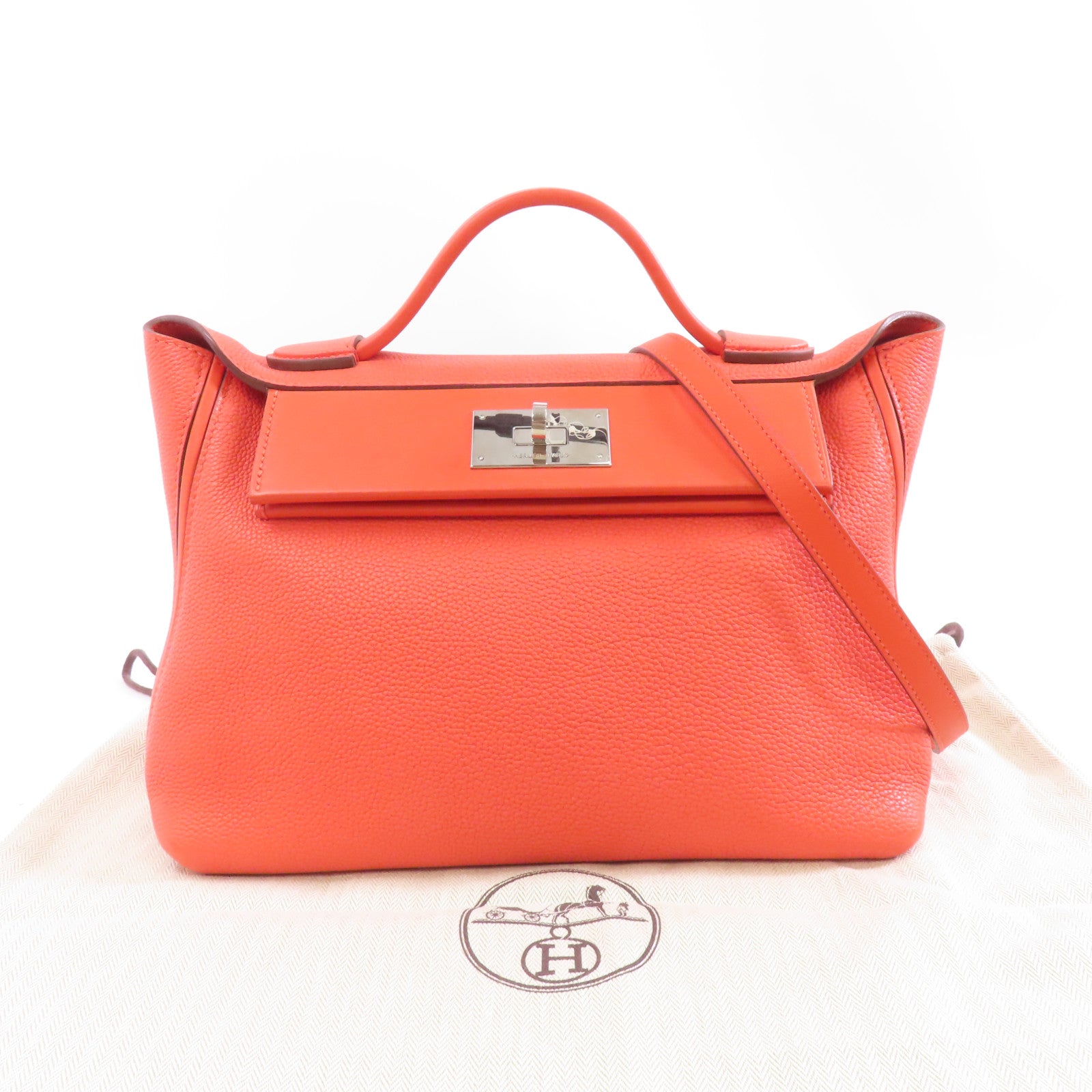 HERMES Clemence皮革24/24 29cm銀扣手挽肩背兩用袋紅色