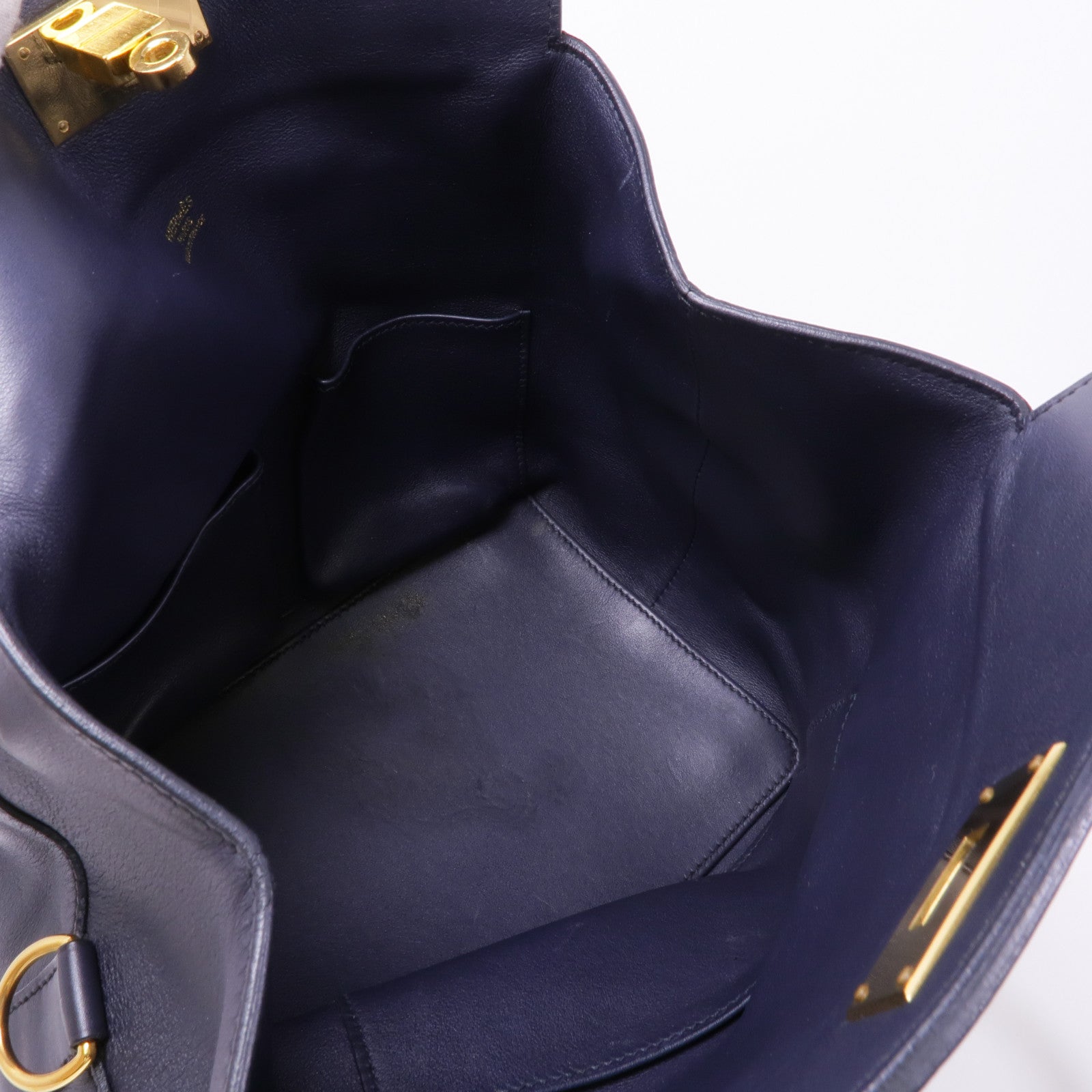 HERMES Swift皮革Tool Box 20金扣手挽肩背兩用袋Bleu Indigo