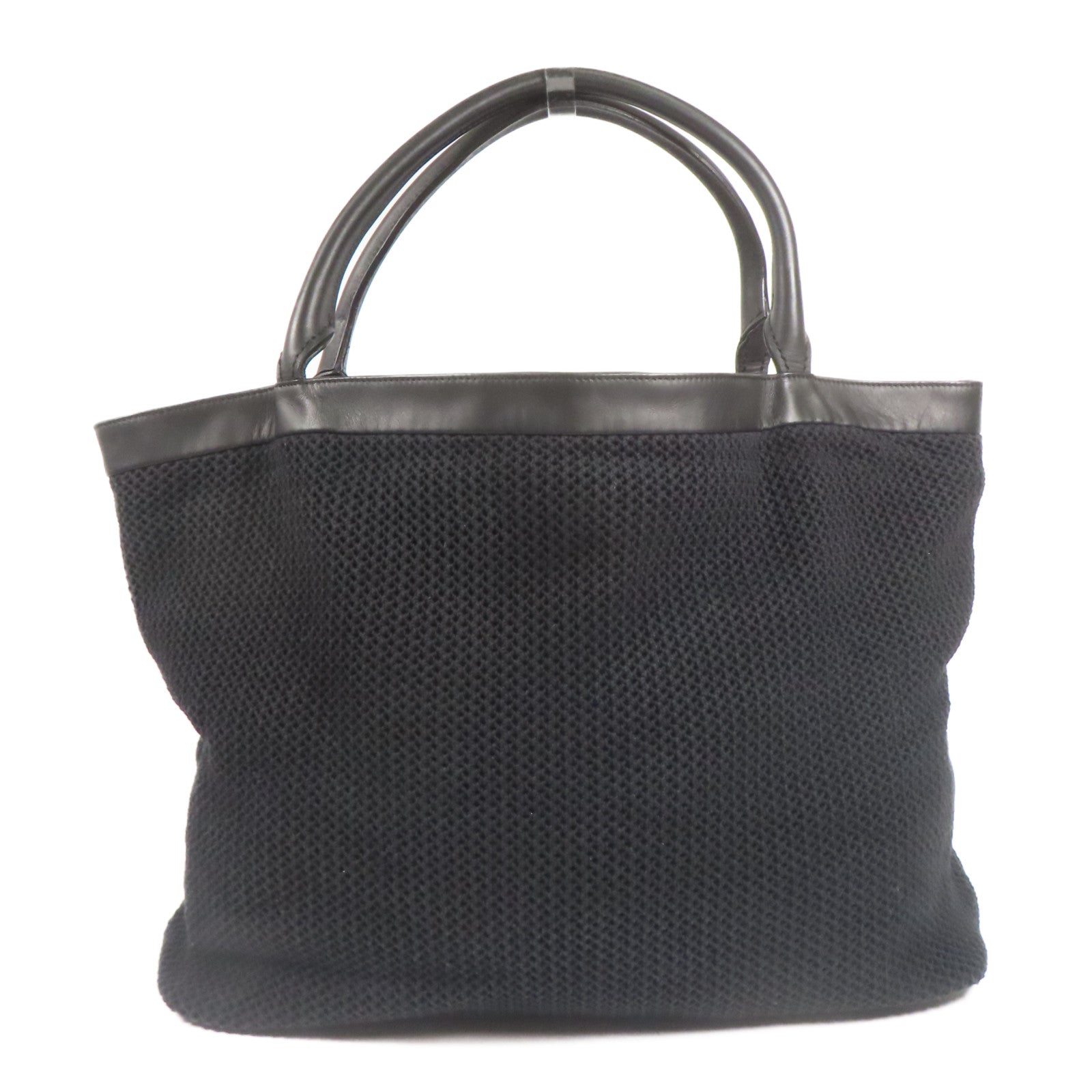 CHANEL 棉質/皮革Shoulder Tote銀扣肩背袋/手挽袋