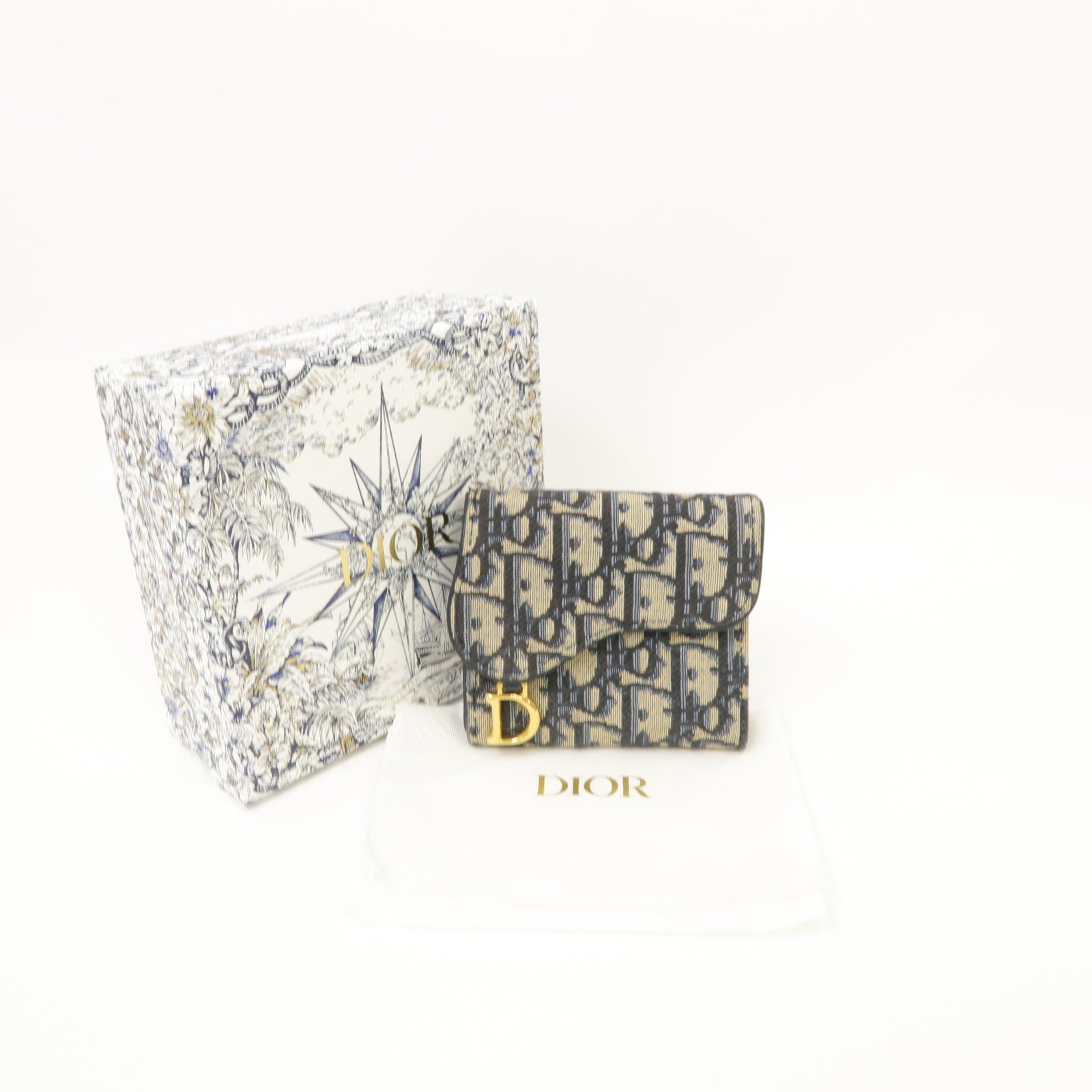 Dior 【激減優惠】帆布Saddle Lotus Wallet金扣錢包藍色