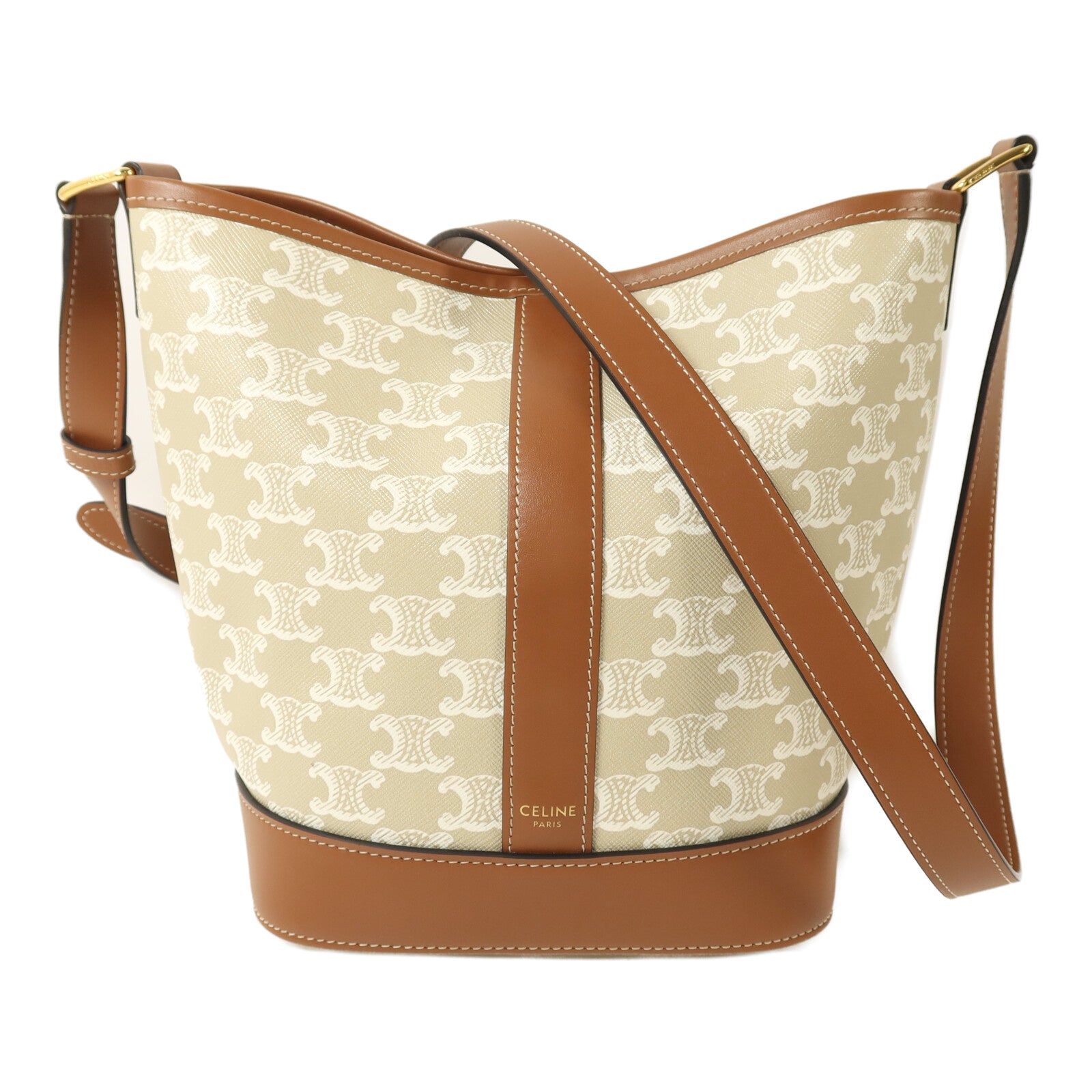CELINE 塗層帆布Triomphe Bucket金扣肩背袋