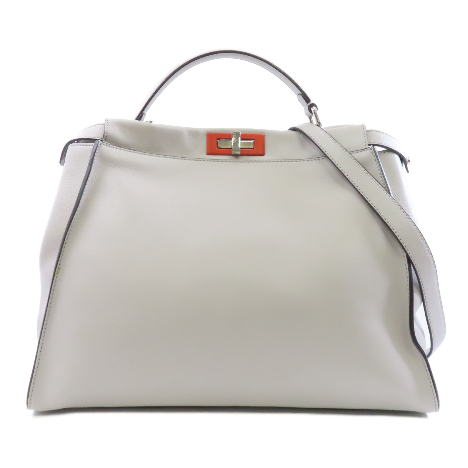 FENDI 牛皮皮革Peekaboo銀扣手挽肩背兩用袋灰色