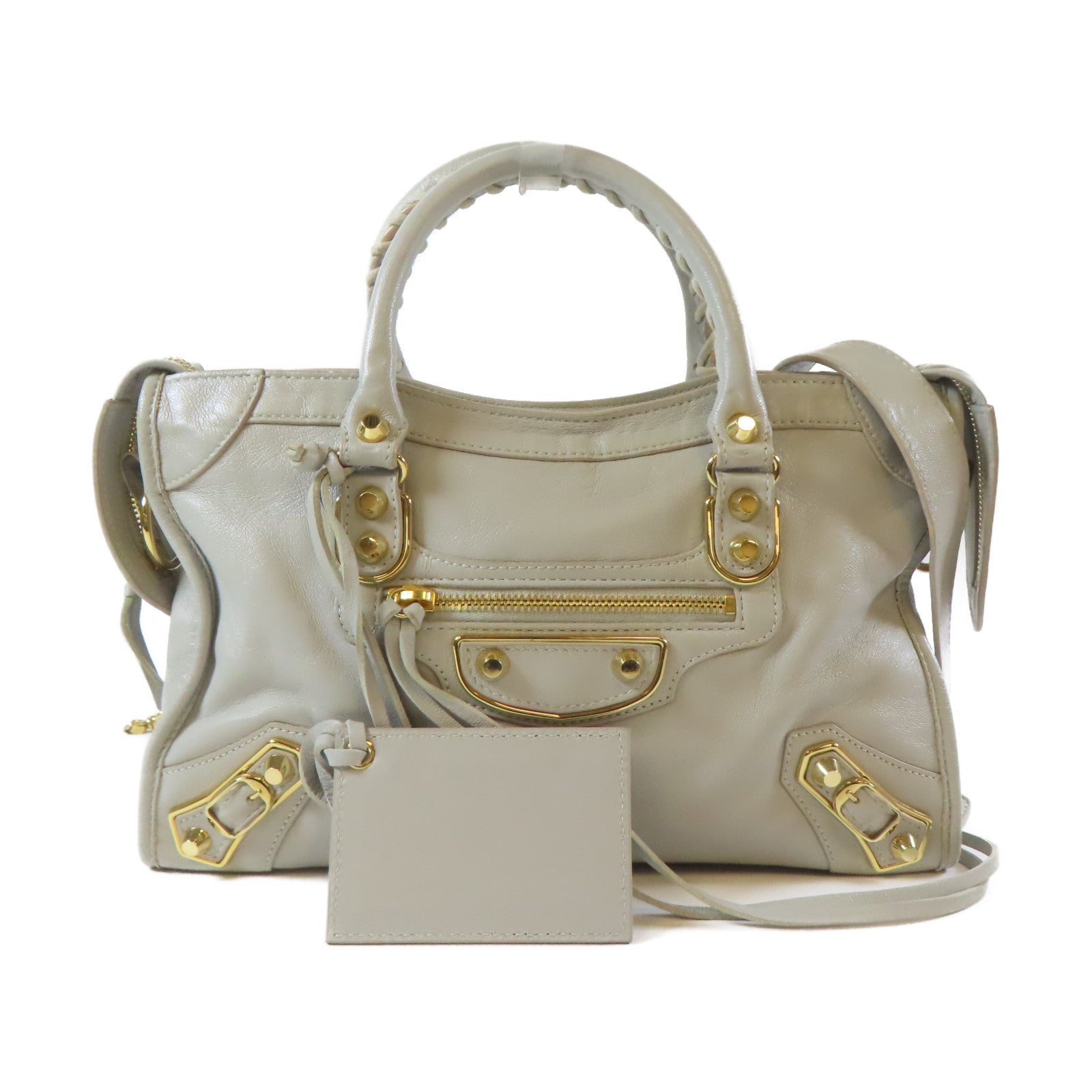 BALENCIAGA 【激減優惠】牛皮皮革City Mini金扣手挽肩背兩用袋灰色