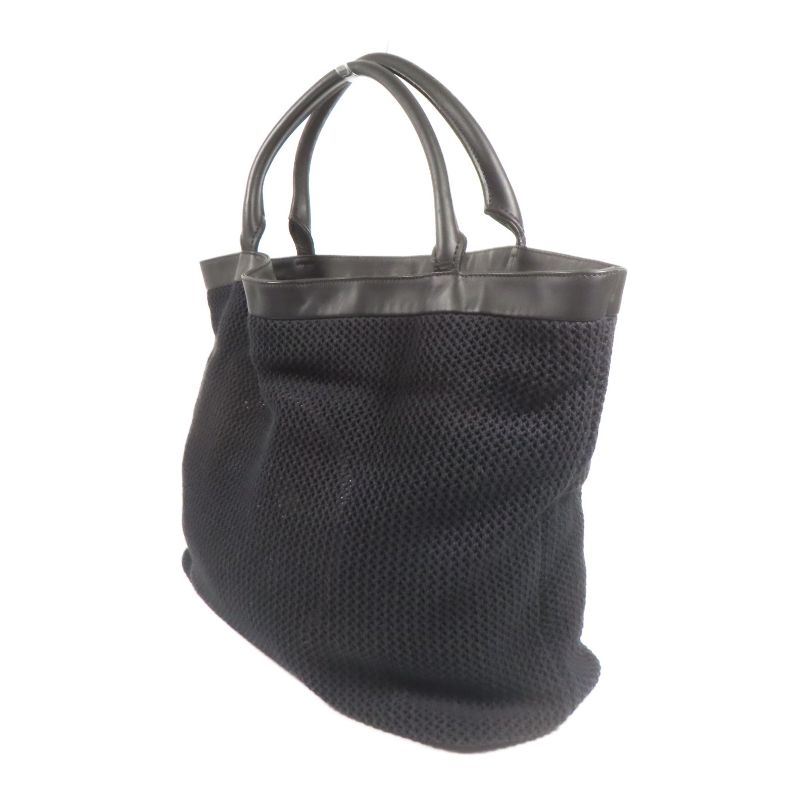CHANEL 棉質/皮革Shoulder Tote銀扣肩背袋/手挽袋