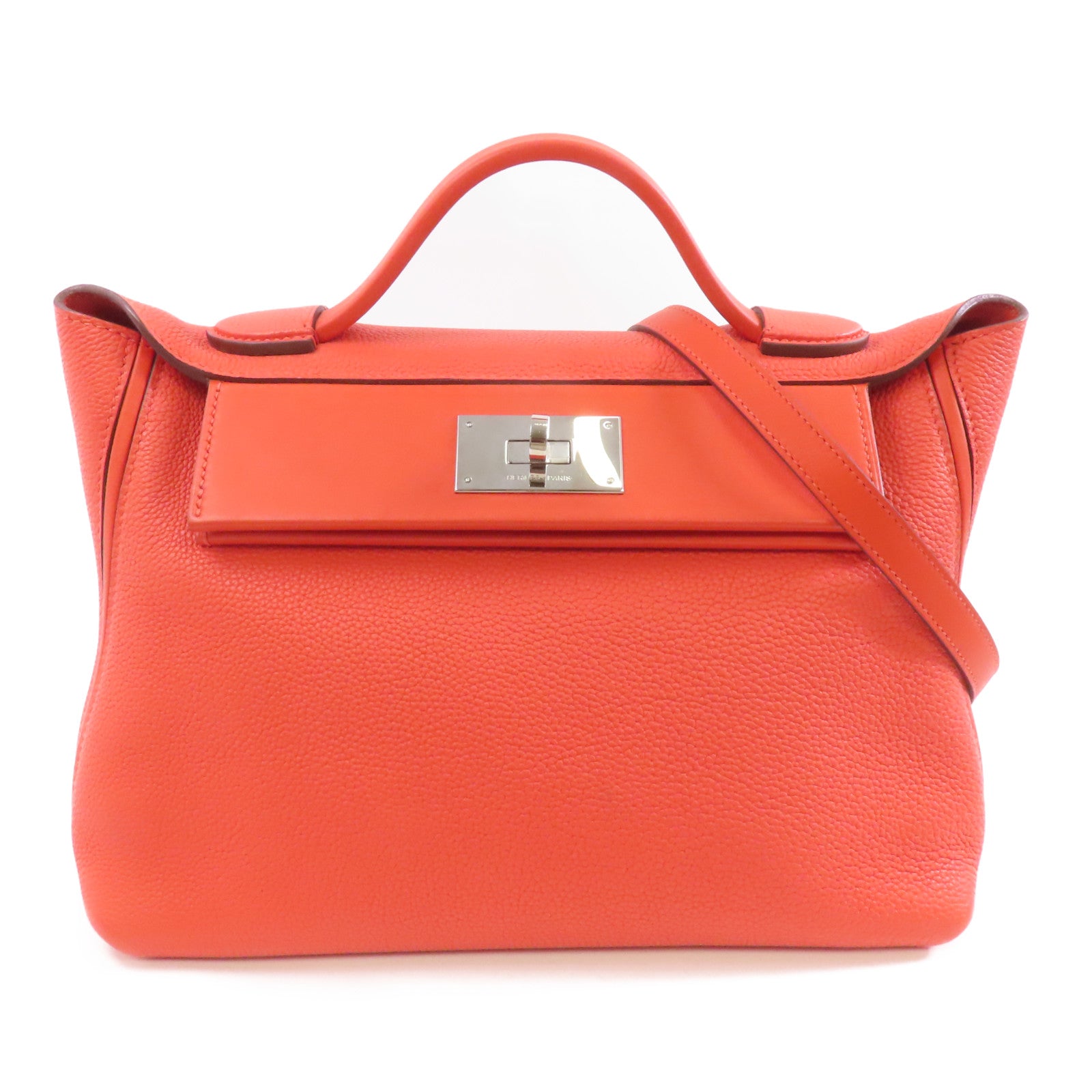 HERMES Clemence皮革24/24 29cm銀扣手挽肩背兩用袋紅色