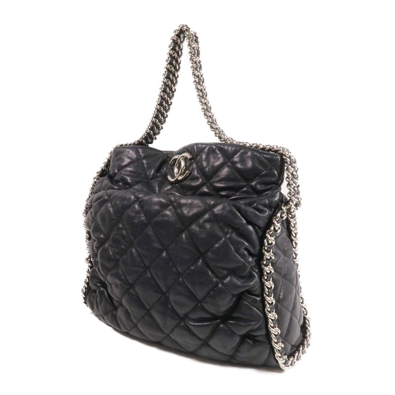 CHANEL 牛皮皮革Shoulder Bag銀扣鏈帶肩背袋