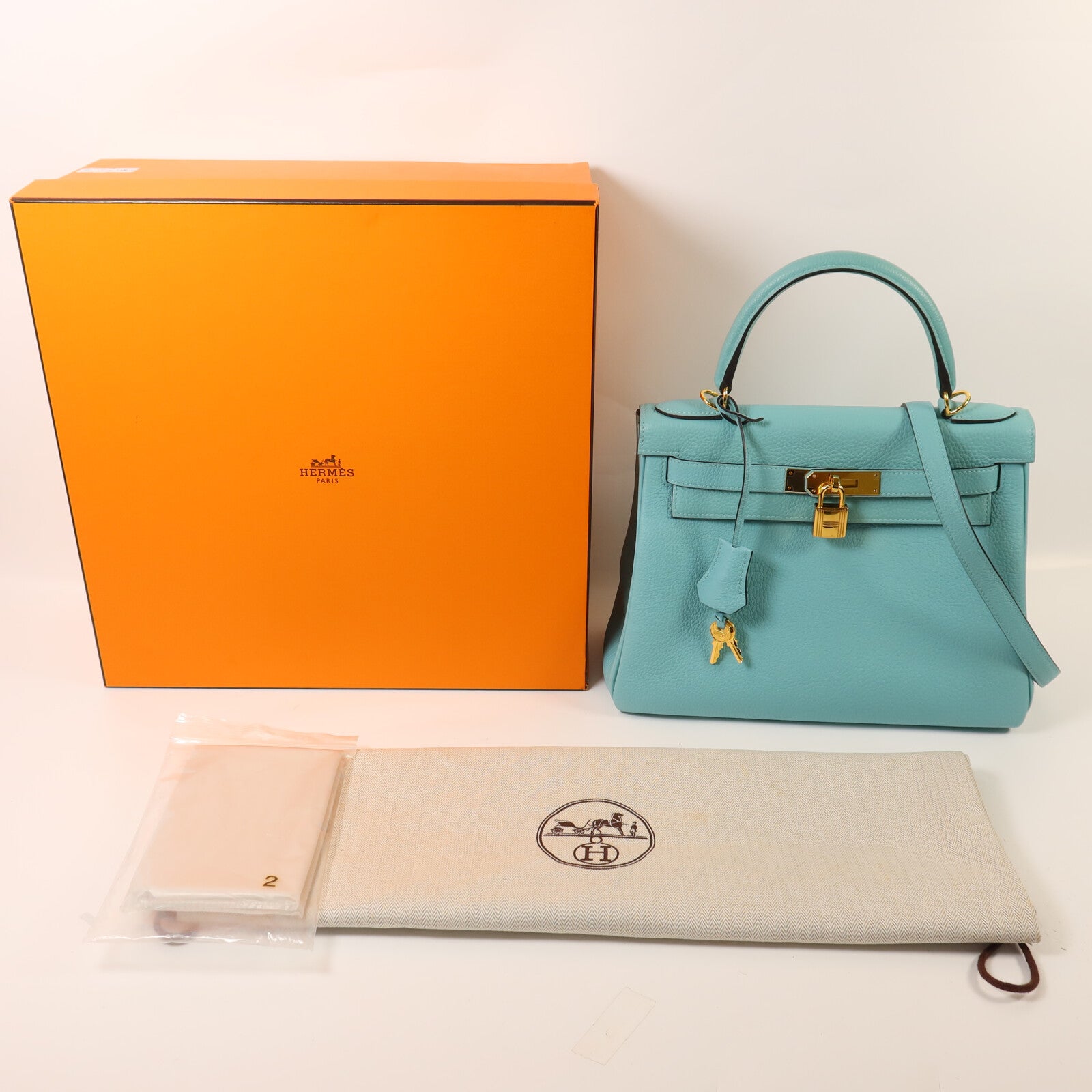 HERMES Togo皮革Kelly 28手挽肩背兩用袋Bleu Atoll