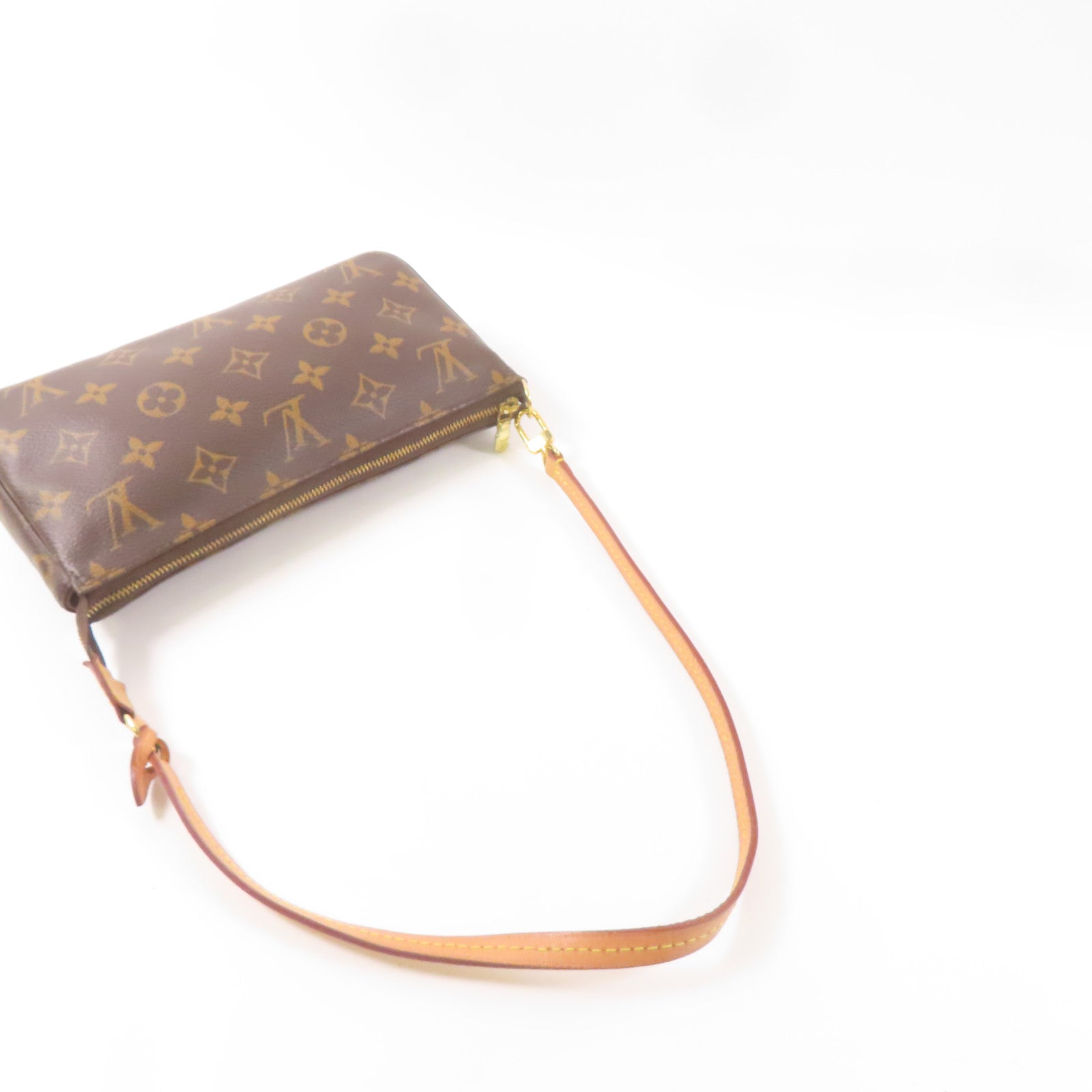 LOUIS VUITTON Monogram Pochette Accessoires金扣手拿包棕色
