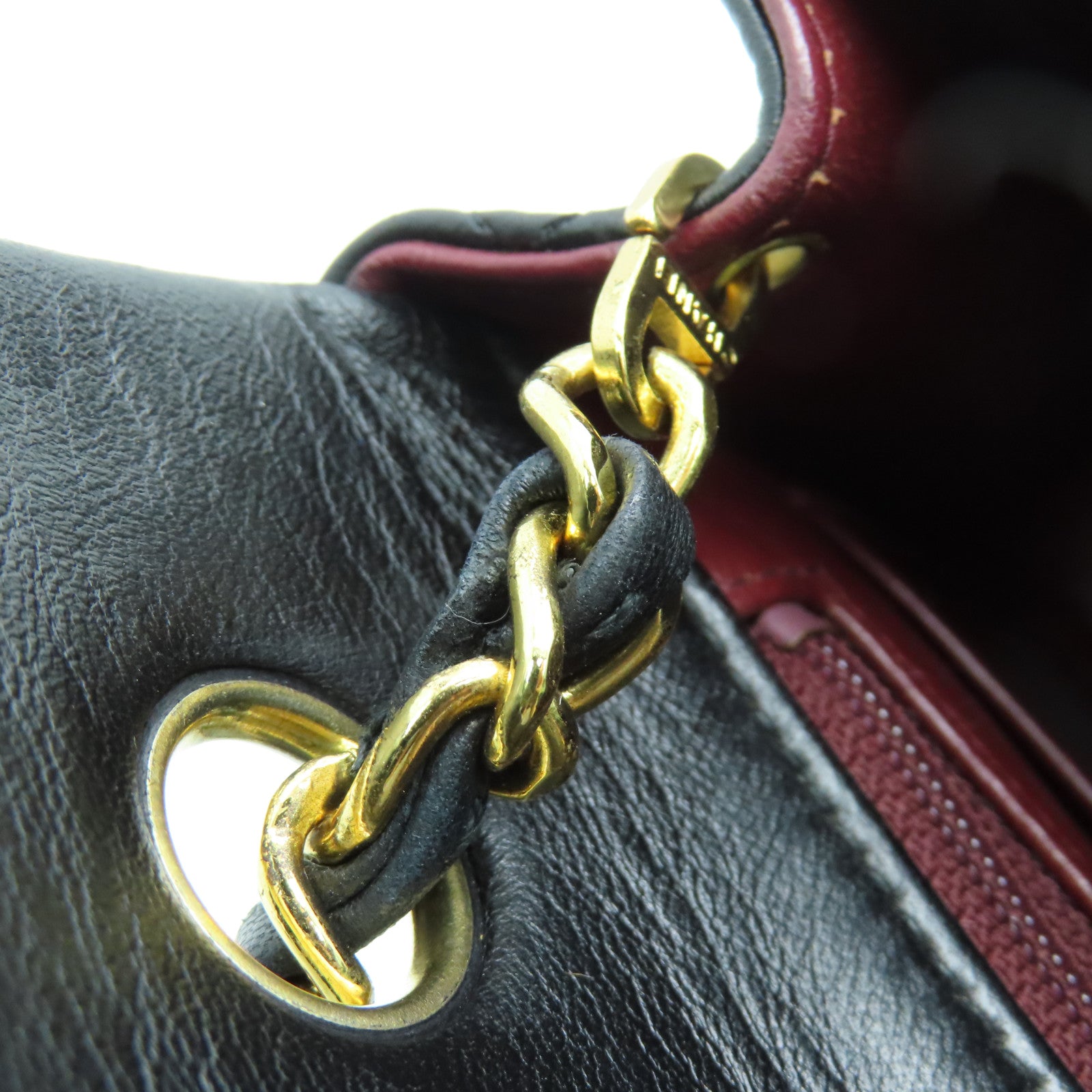 CHANEL 菱格羊皮皮革Chain Shoulder Bag金扣链带肩背袋黑色
