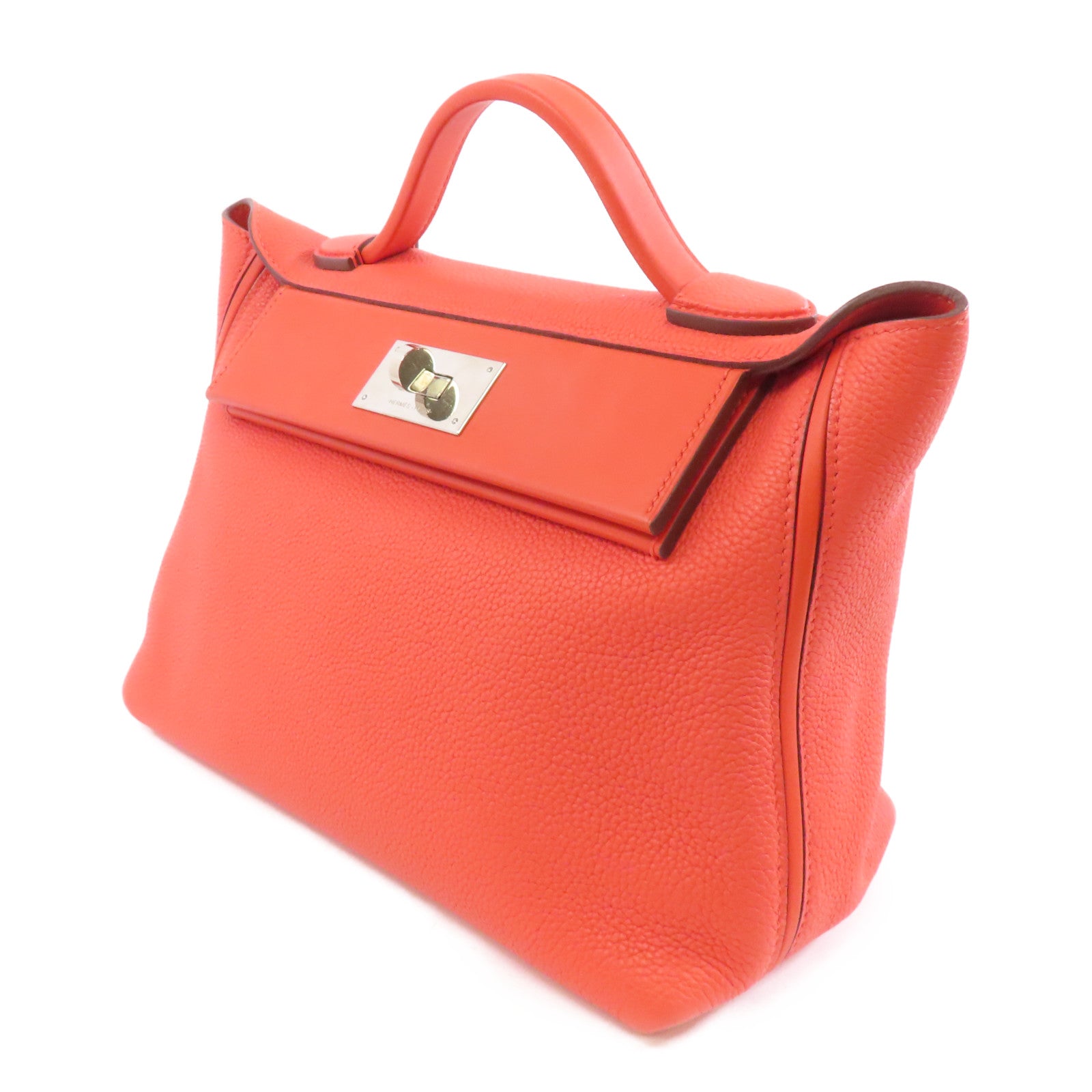 HERMES Clemence皮革24/24 29cm銀扣手挽肩背兩用袋紅色
