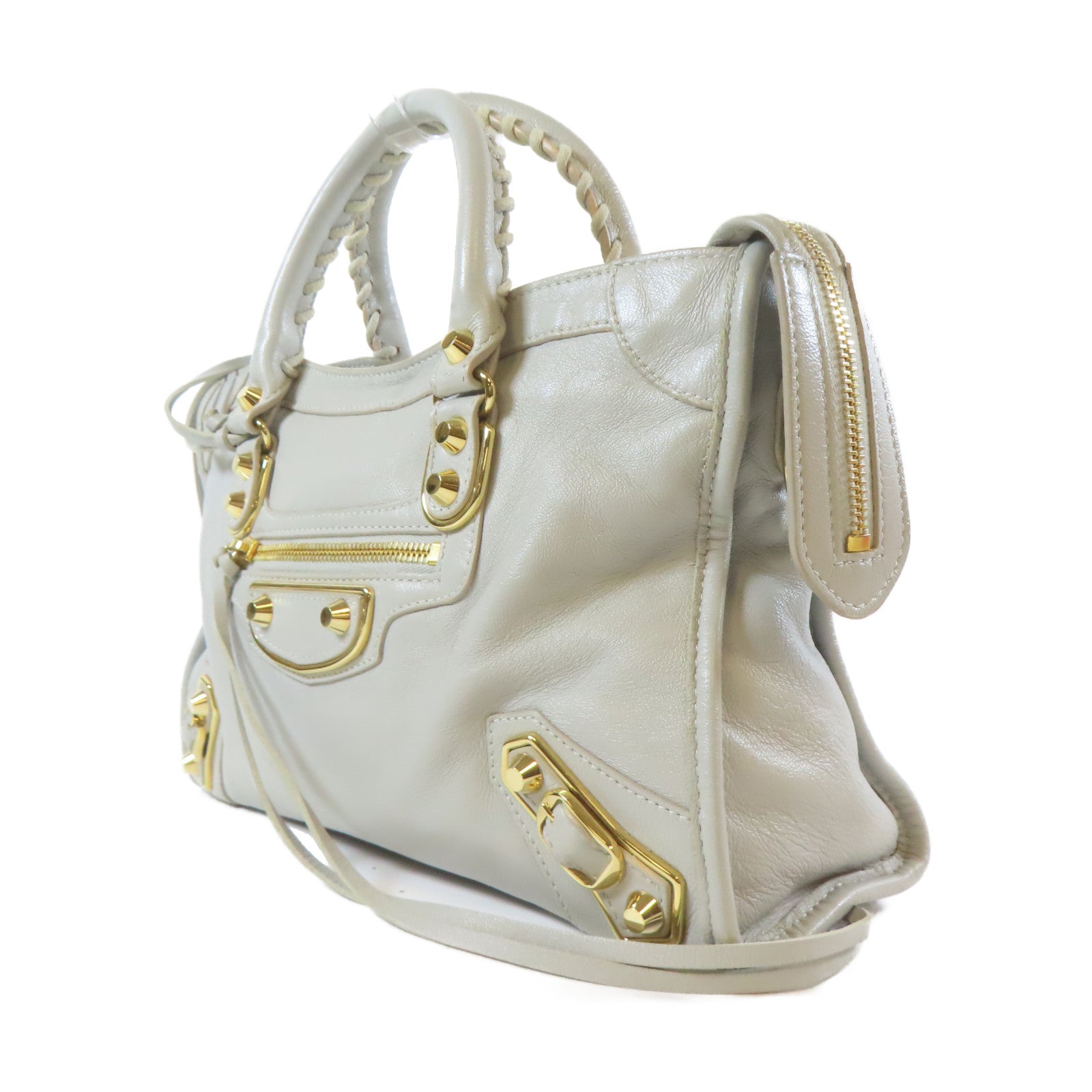 BALENCIAGA 【激減優惠】牛皮皮革City Mini金扣手挽肩背兩用袋灰色