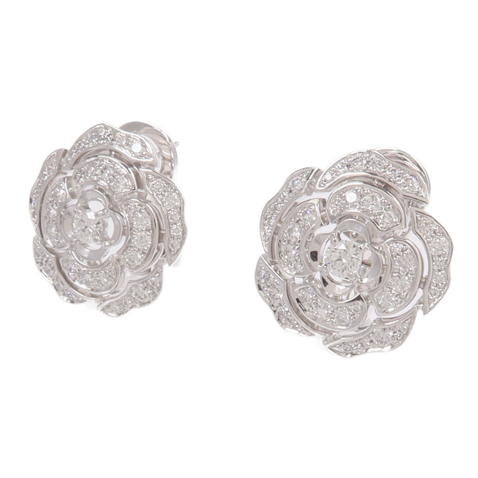 CHANEL 18K白金Bouton De Camelia Earrings鑽石耳環