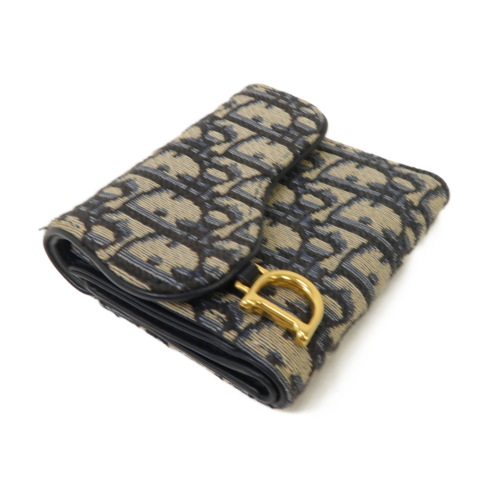 Dior 【激減優惠】帆布Saddle Lotus Wallet金扣錢包藍色