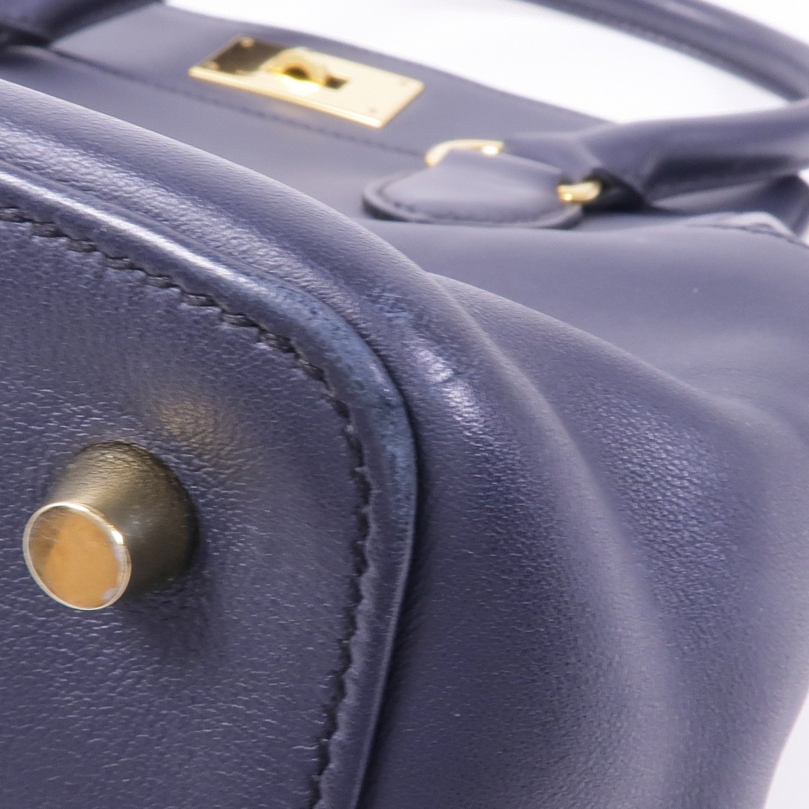 HERMES Swift皮革Tool Box 20金扣手挽肩背兩用袋Bleu Indigo