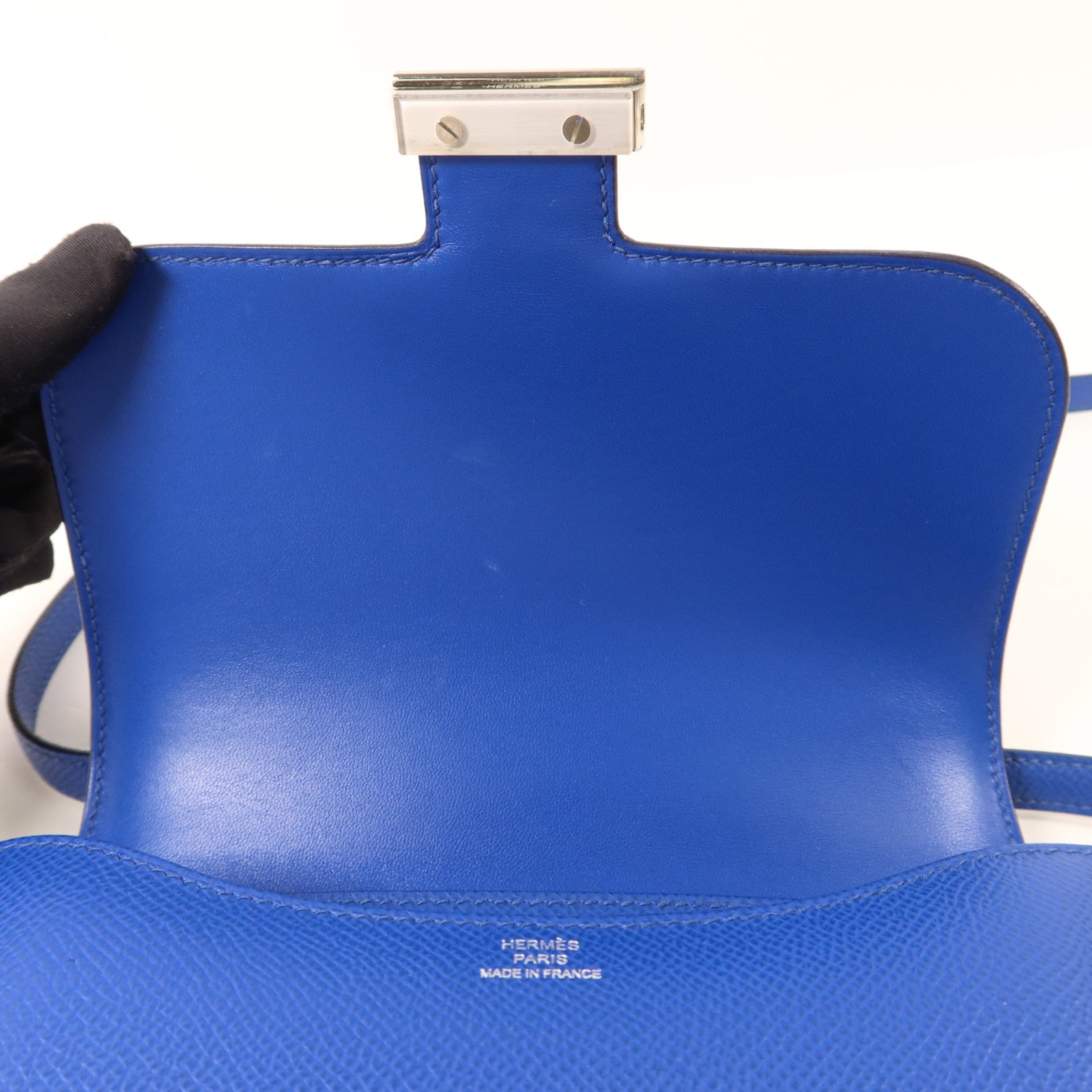 HERMES 【激減優惠】Epsom皮革Constance Mini銀扣手挽肩背兩用袋Bleu France