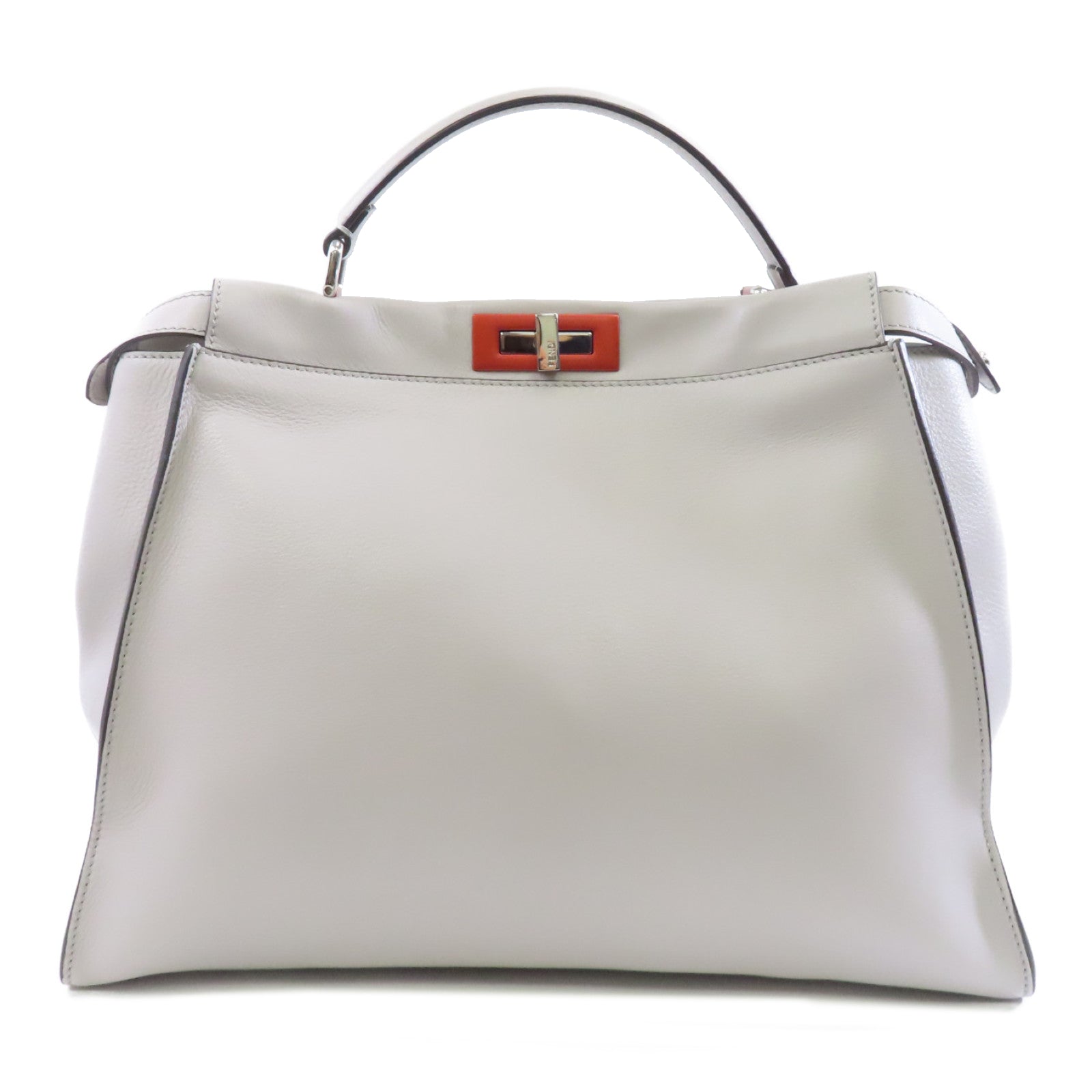 FENDI 牛皮皮革Peekaboo銀扣手挽肩背兩用袋灰色